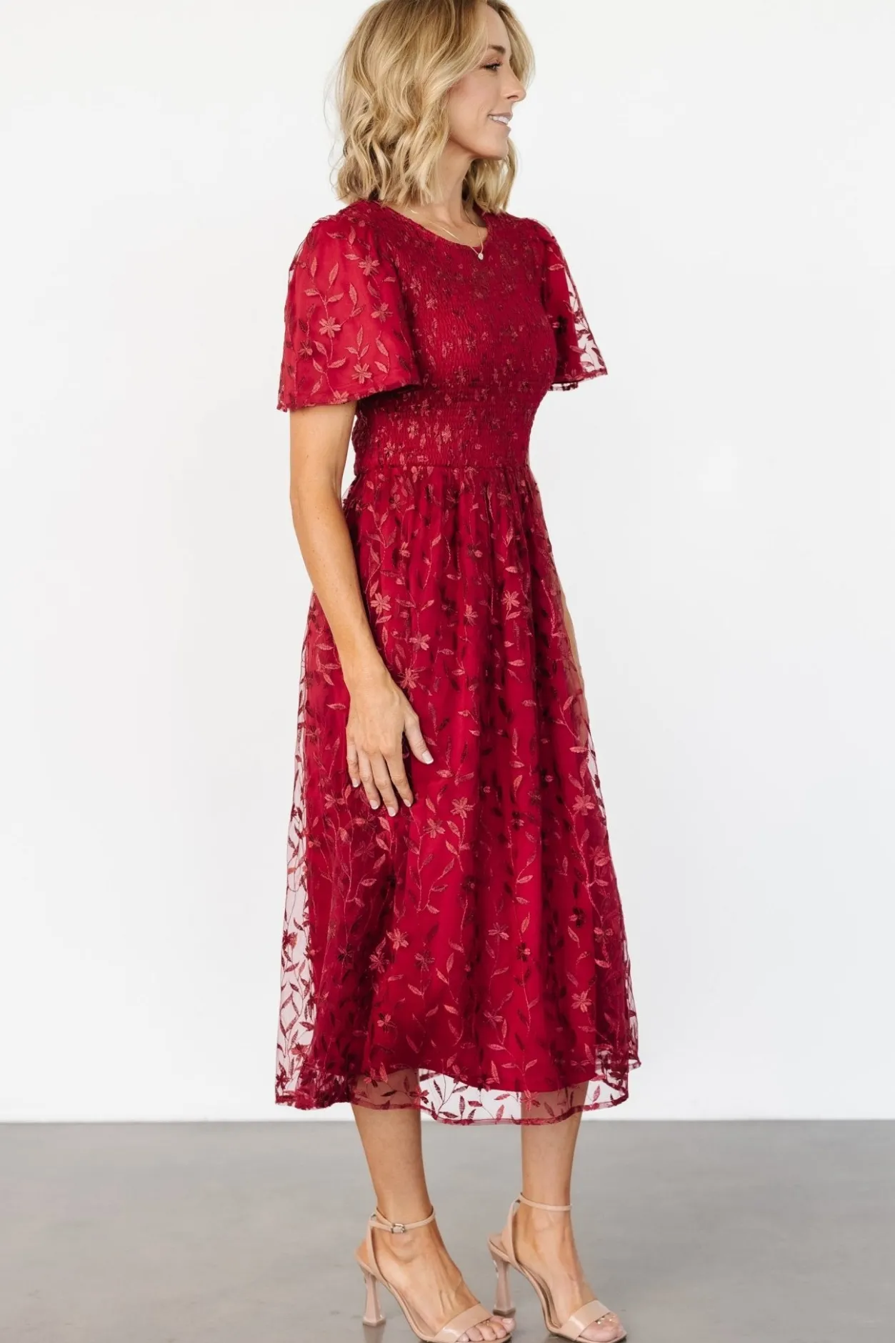 Hot Baltic Born Cara Embroidered Midi Dress | Ruby