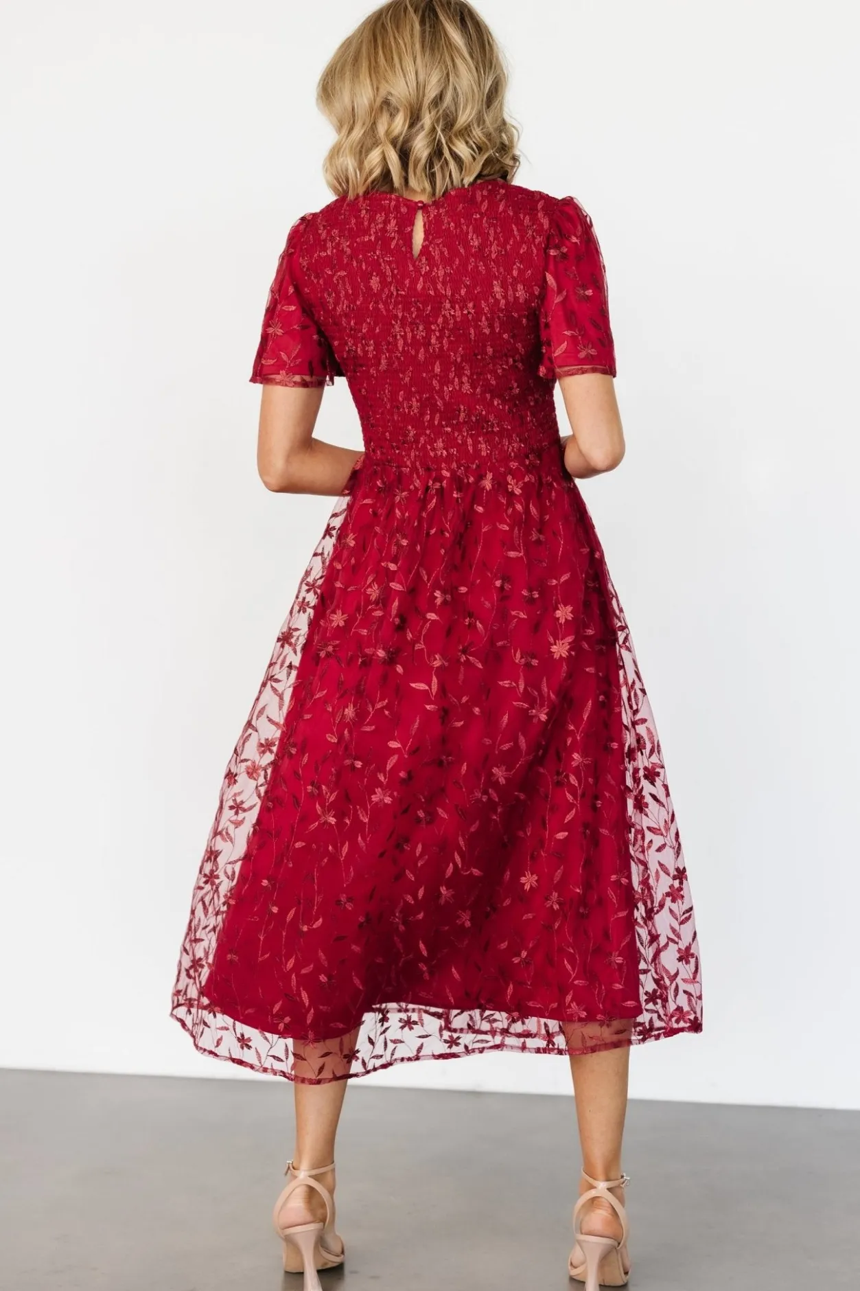 Hot Baltic Born Cara Embroidered Midi Dress | Ruby