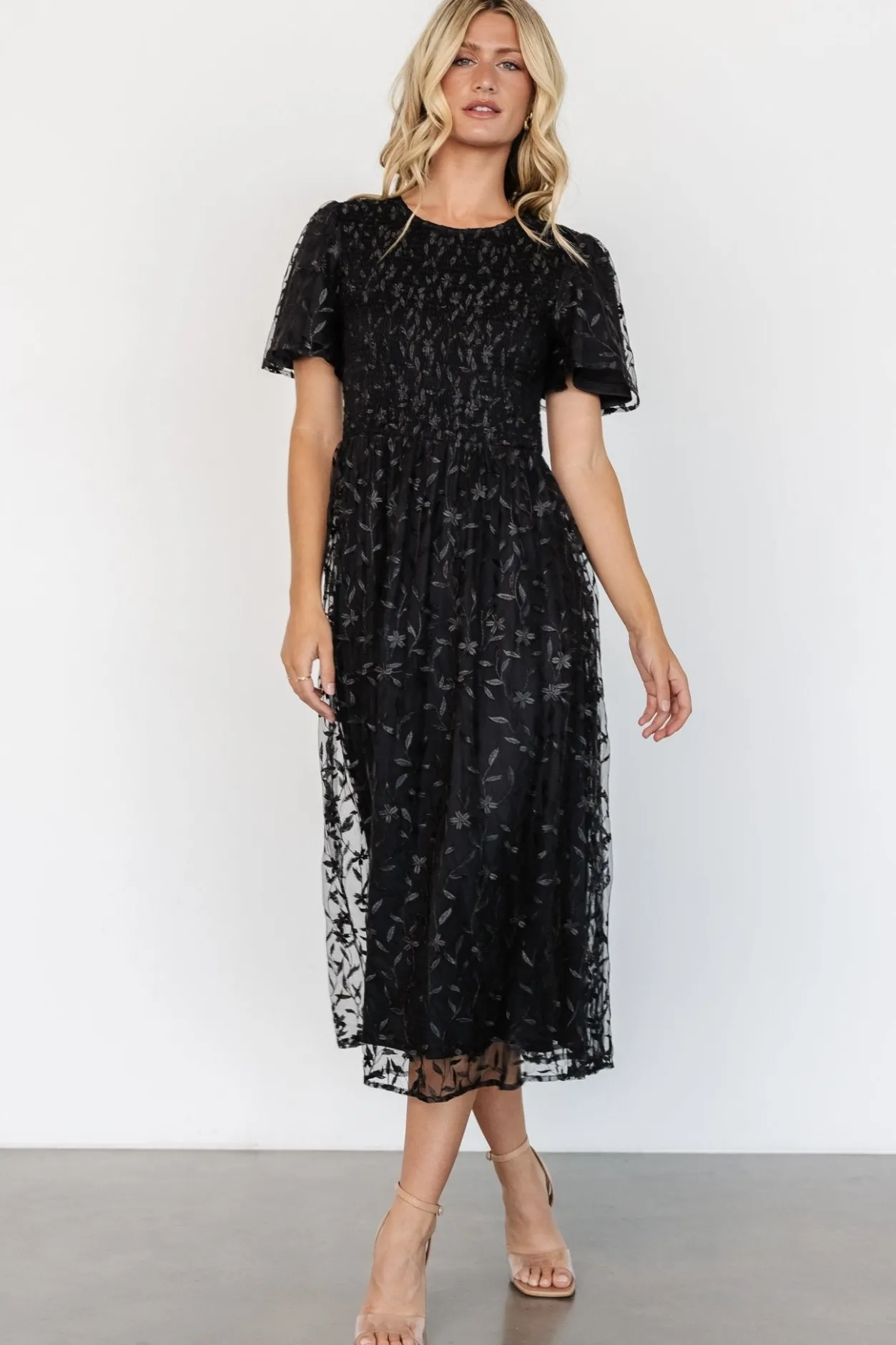 Clearance Baltic Born Cara Embroidered Midi Dress | Black