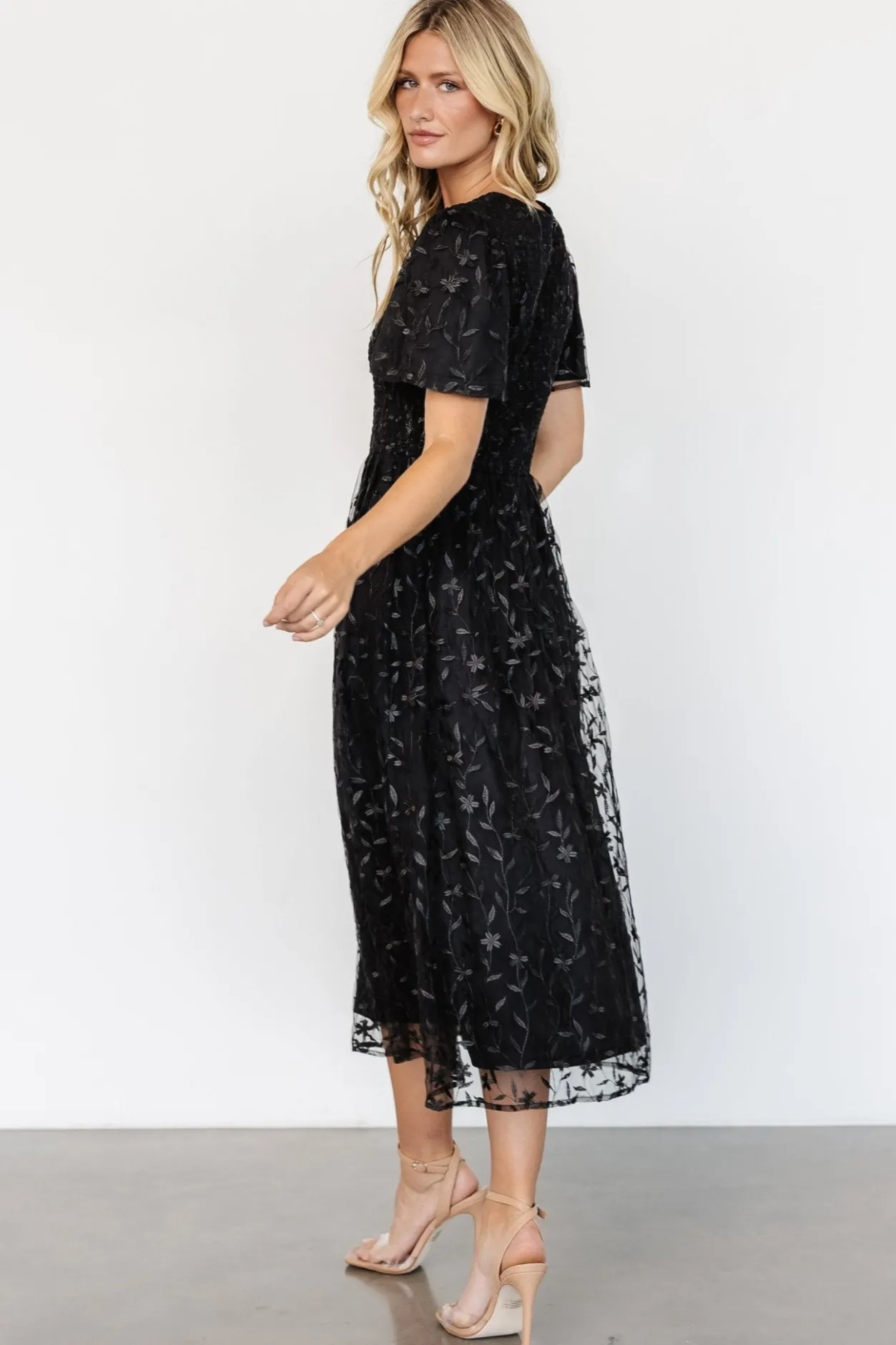 Clearance Baltic Born Cara Embroidered Midi Dress | Black