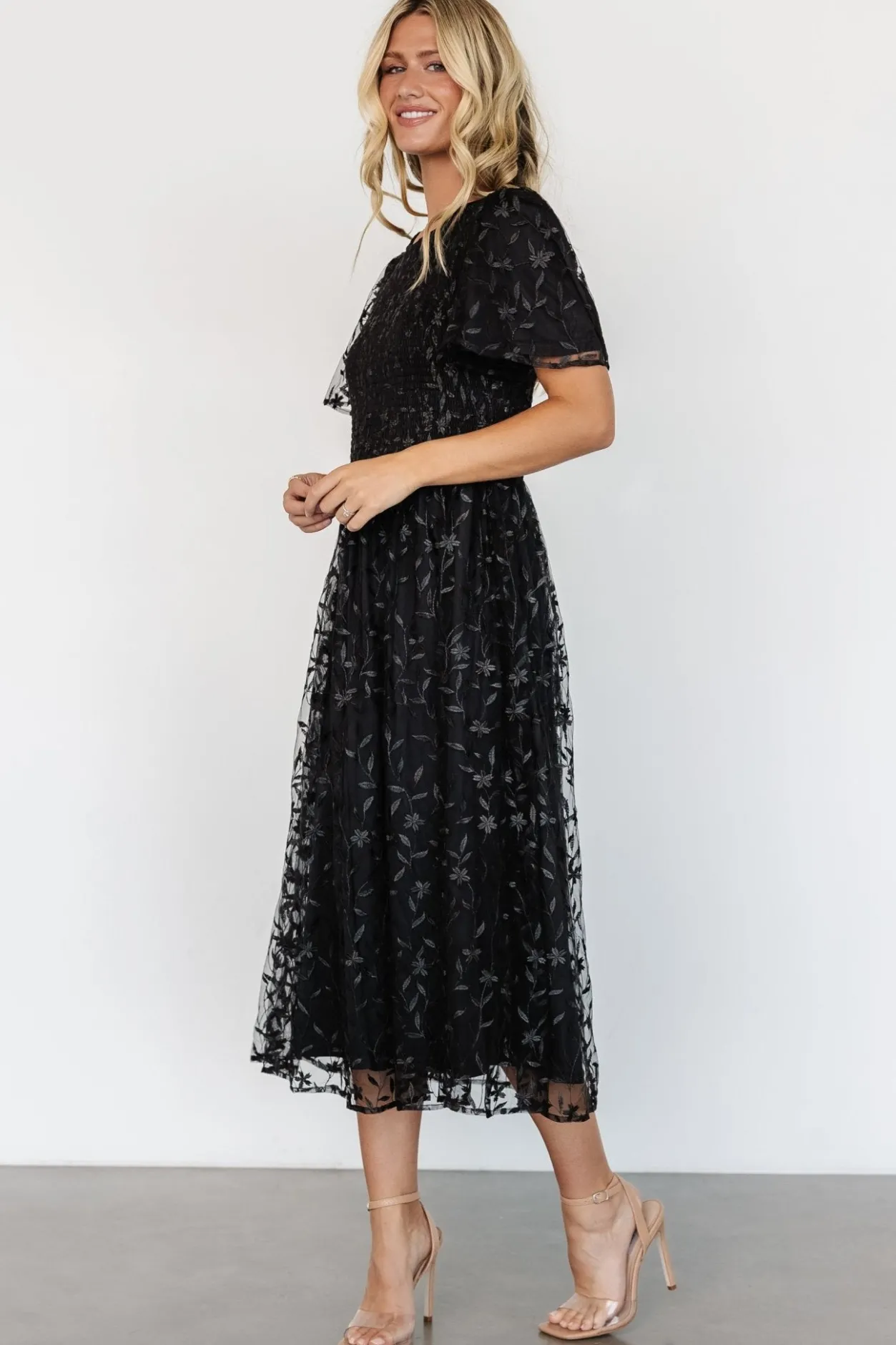 Clearance Baltic Born Cara Embroidered Midi Dress | Black