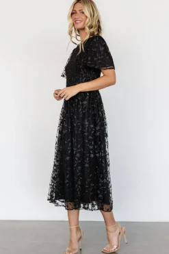 Clearance Baltic Born Cara Embroidered Midi Dress | Black