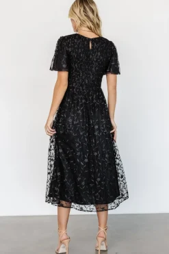 Clearance Baltic Born Cara Embroidered Midi Dress | Black