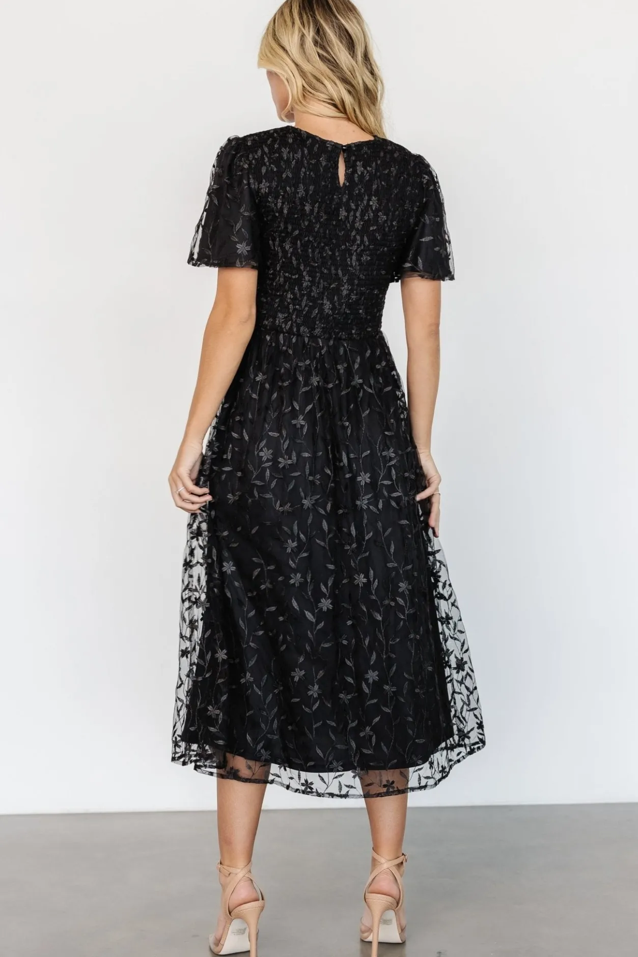Clearance Baltic Born Cara Embroidered Midi Dress | Black