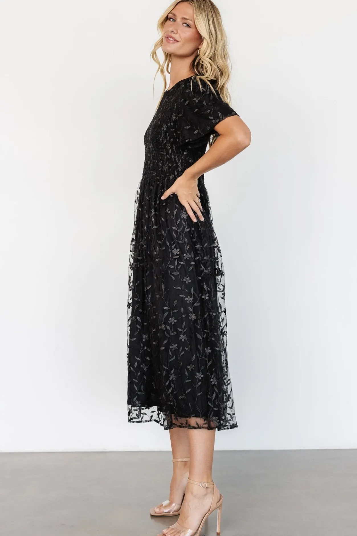Clearance Baltic Born Cara Embroidered Midi Dress | Black