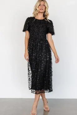 Clearance Baltic Born Cara Embroidered Midi Dress | Black