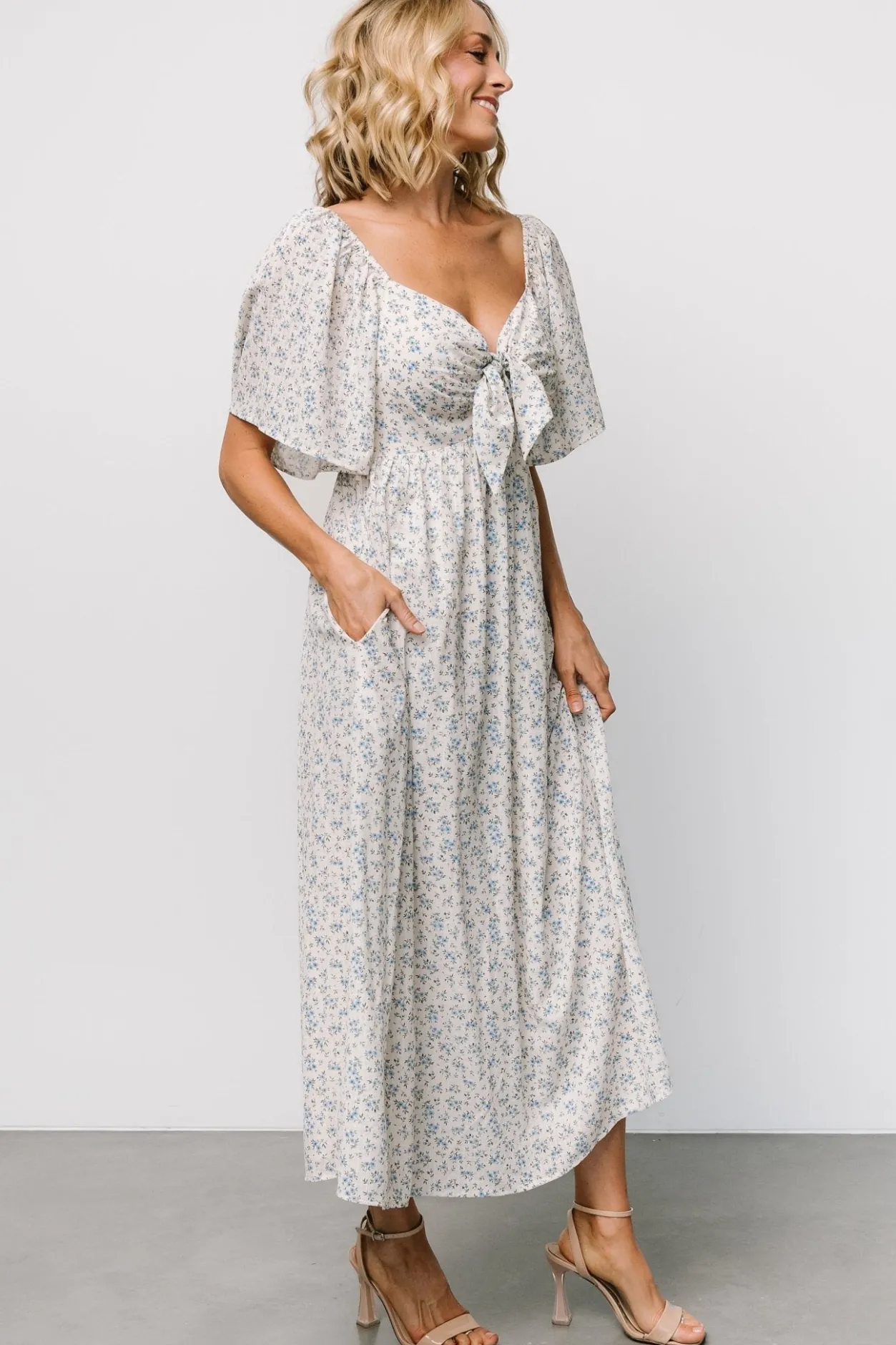 New Baltic Born Carah Tie Dress | Off White + Blue Floral OffWhite+BlueFloral