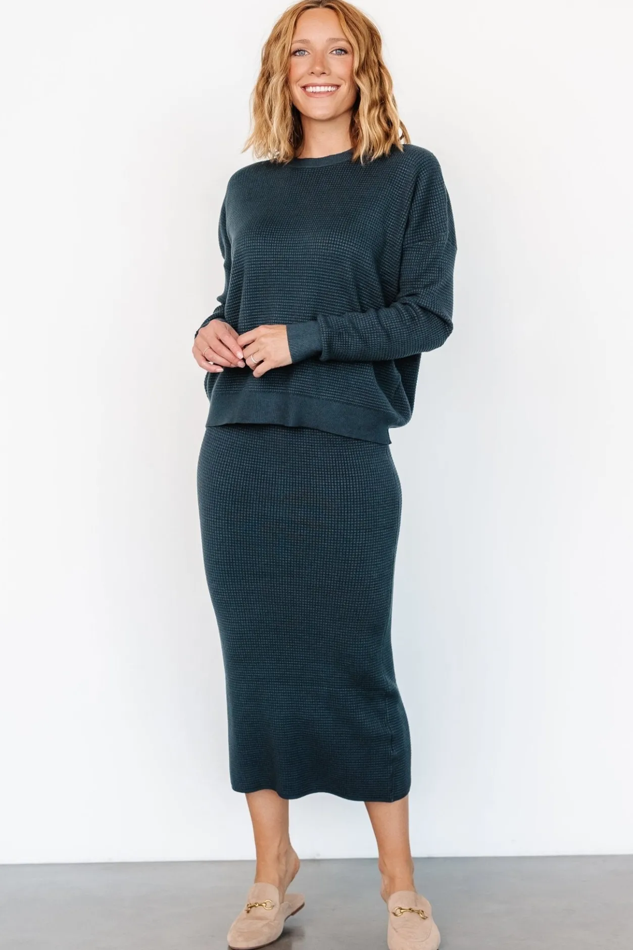 Sale Baltic Born Carey Waffle Midi Skirt | Midnight Blue MidnightBlue