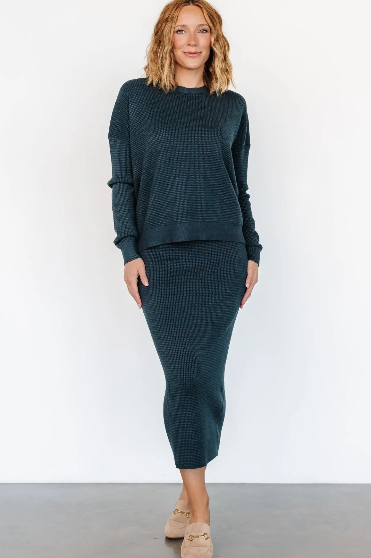 Sale Baltic Born Carey Waffle Midi Skirt | Midnight Blue MidnightBlue