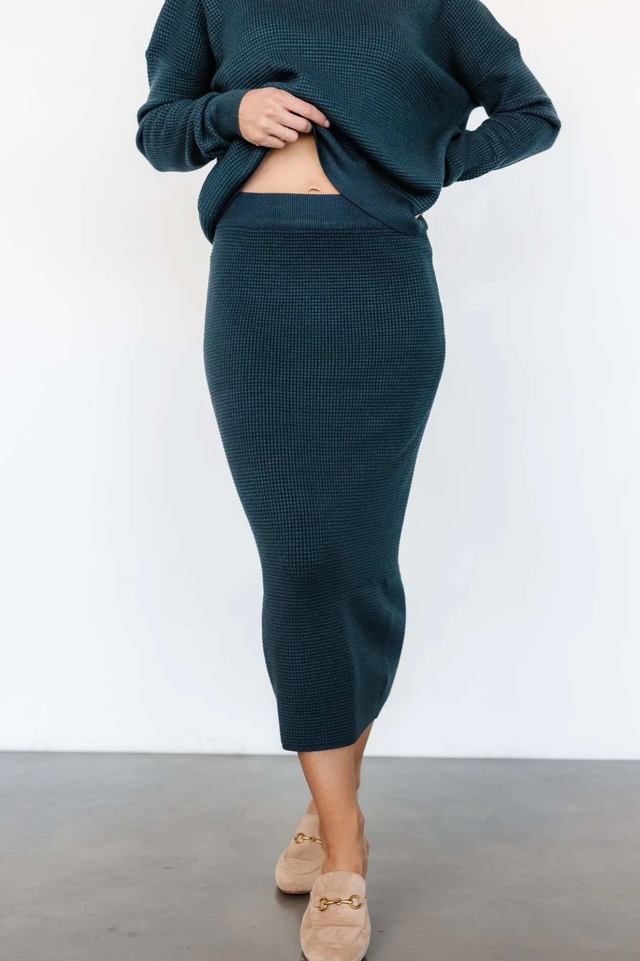 Sale Baltic Born Carey Waffle Midi Skirt | Midnight Blue MidnightBlue