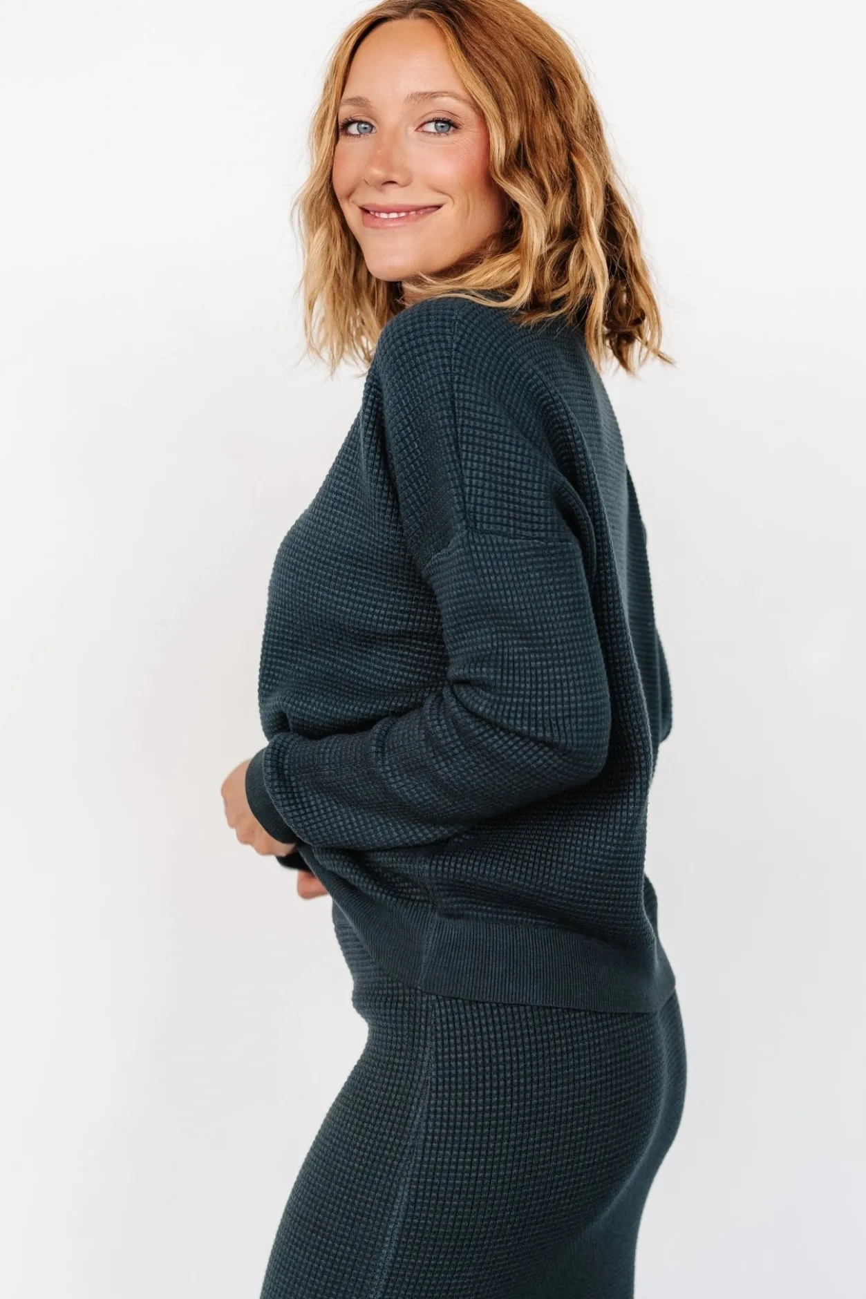 Outlet Baltic Born Carey Waffle Sweater | Midnight Blue MidnightBlue