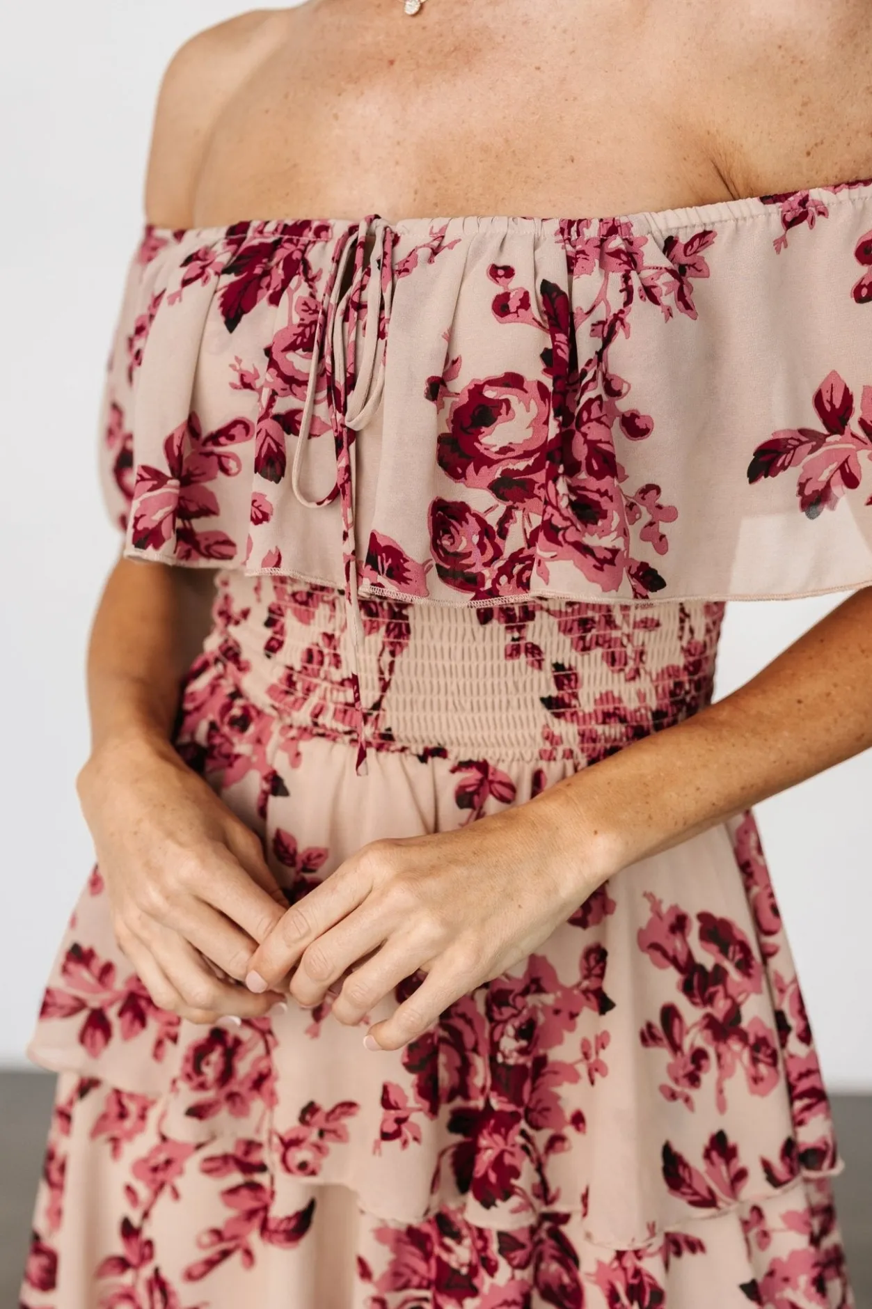 Clearance Baltic Born Carina Off Shoulder Maxi Dress | Nude + Rose Nude+Rose