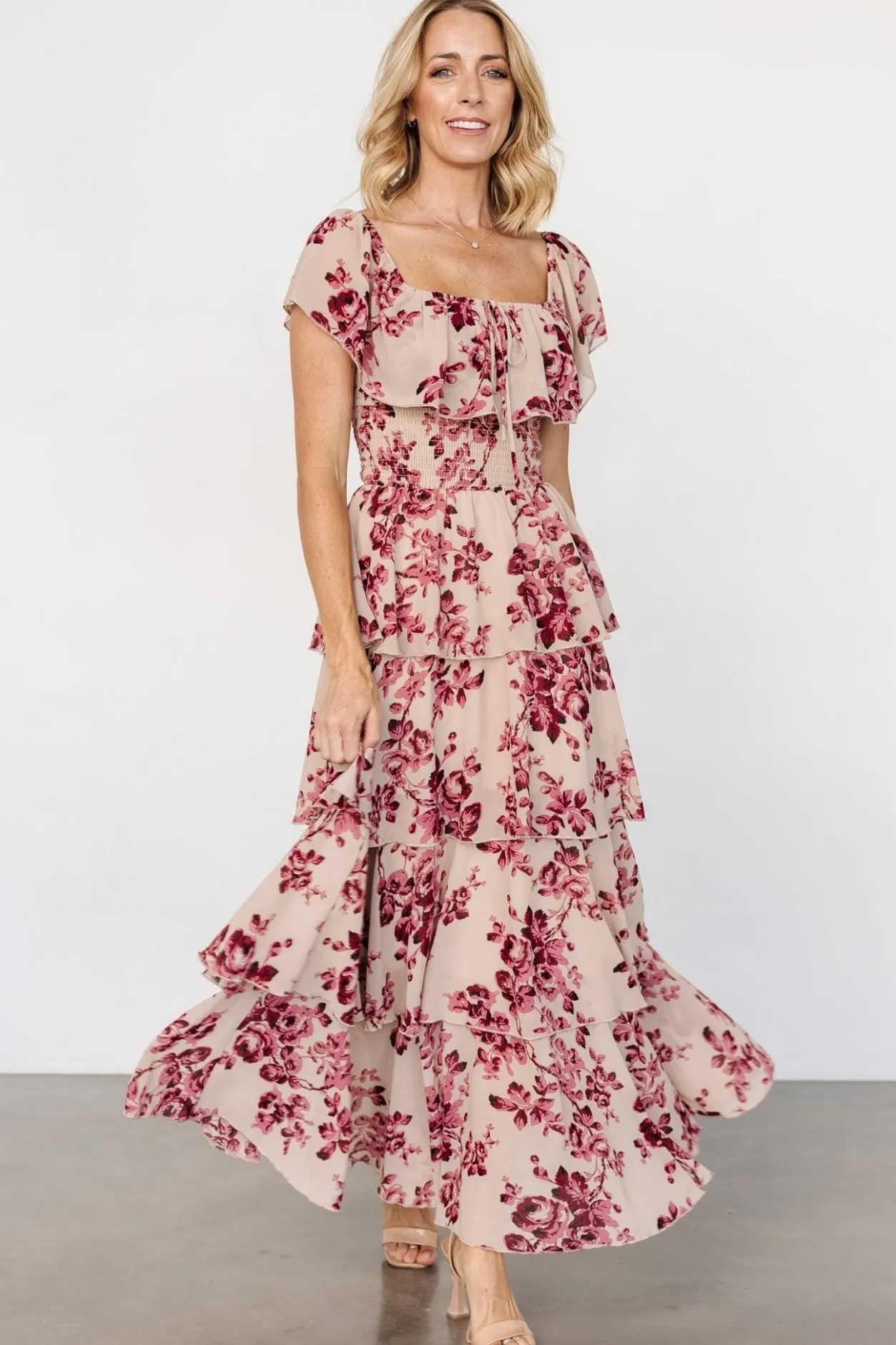 Clearance Baltic Born Carina Off Shoulder Maxi Dress | Nude + Rose Nude+Rose