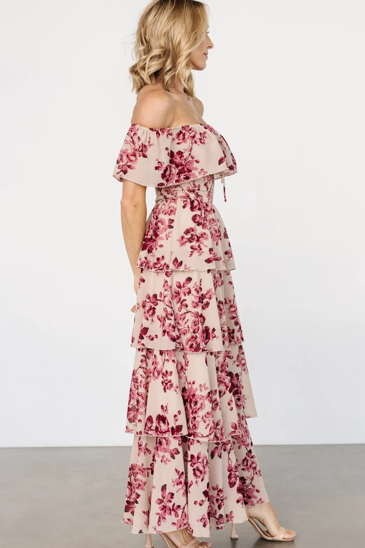 Clearance Baltic Born Carina Off Shoulder Maxi Dress | Nude + Rose Nude+Rose