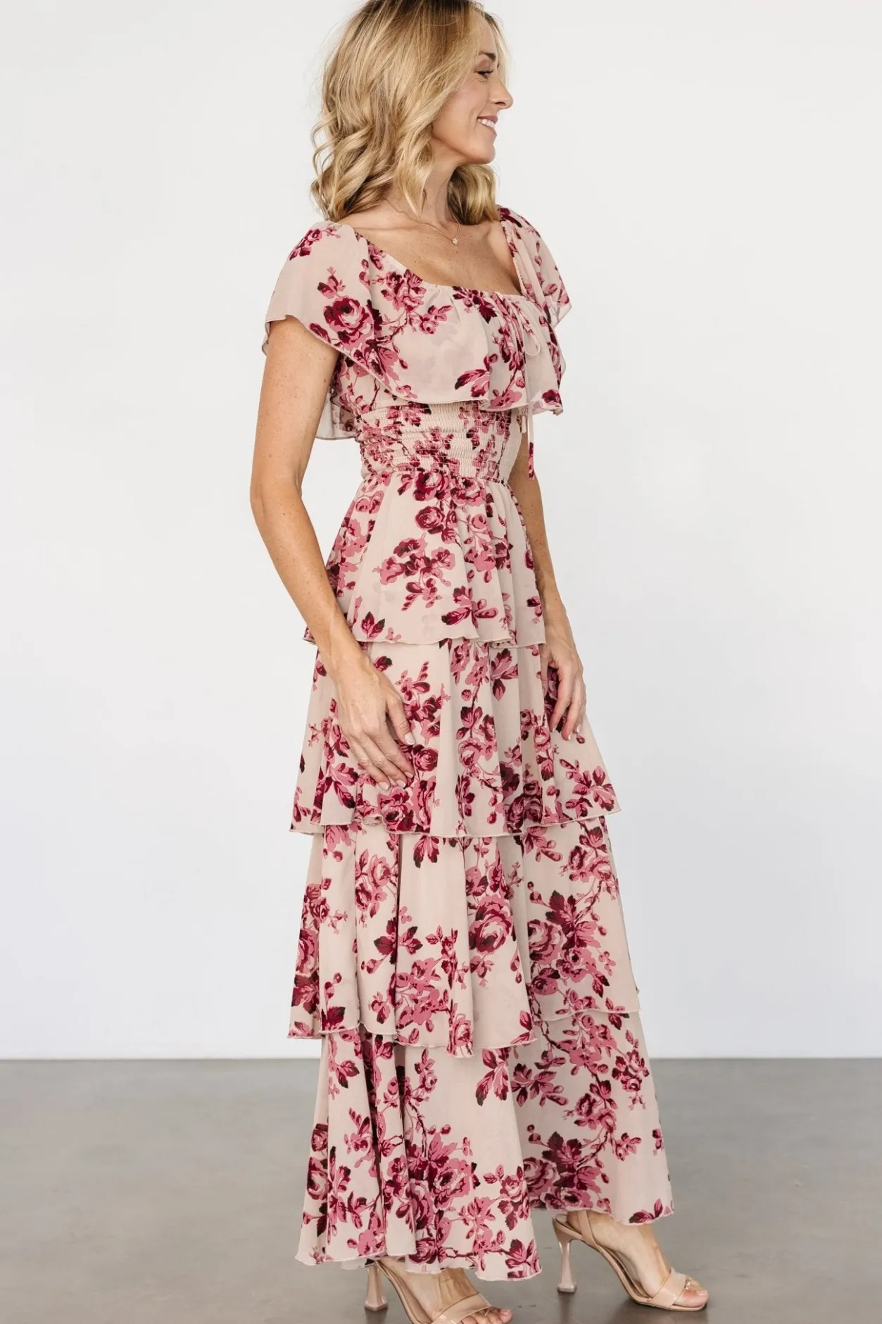 Clearance Baltic Born Carina Off Shoulder Maxi Dress | Nude + Rose Nude+Rose
