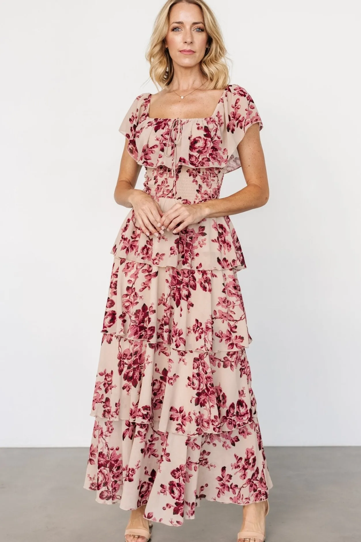 Clearance Baltic Born Carina Off Shoulder Maxi Dress | Nude + Rose Nude+Rose