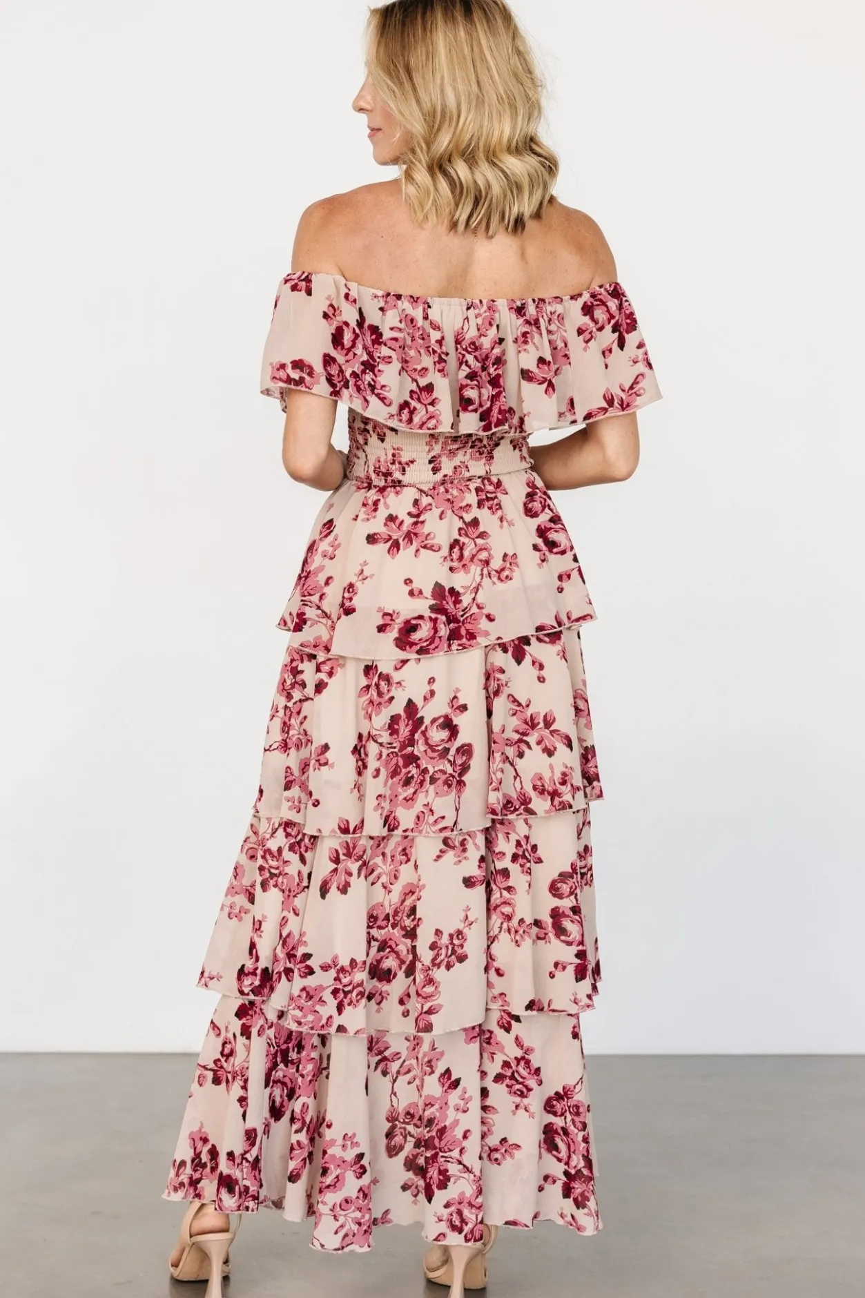Clearance Baltic Born Carina Off Shoulder Maxi Dress | Nude + Rose Nude+Rose