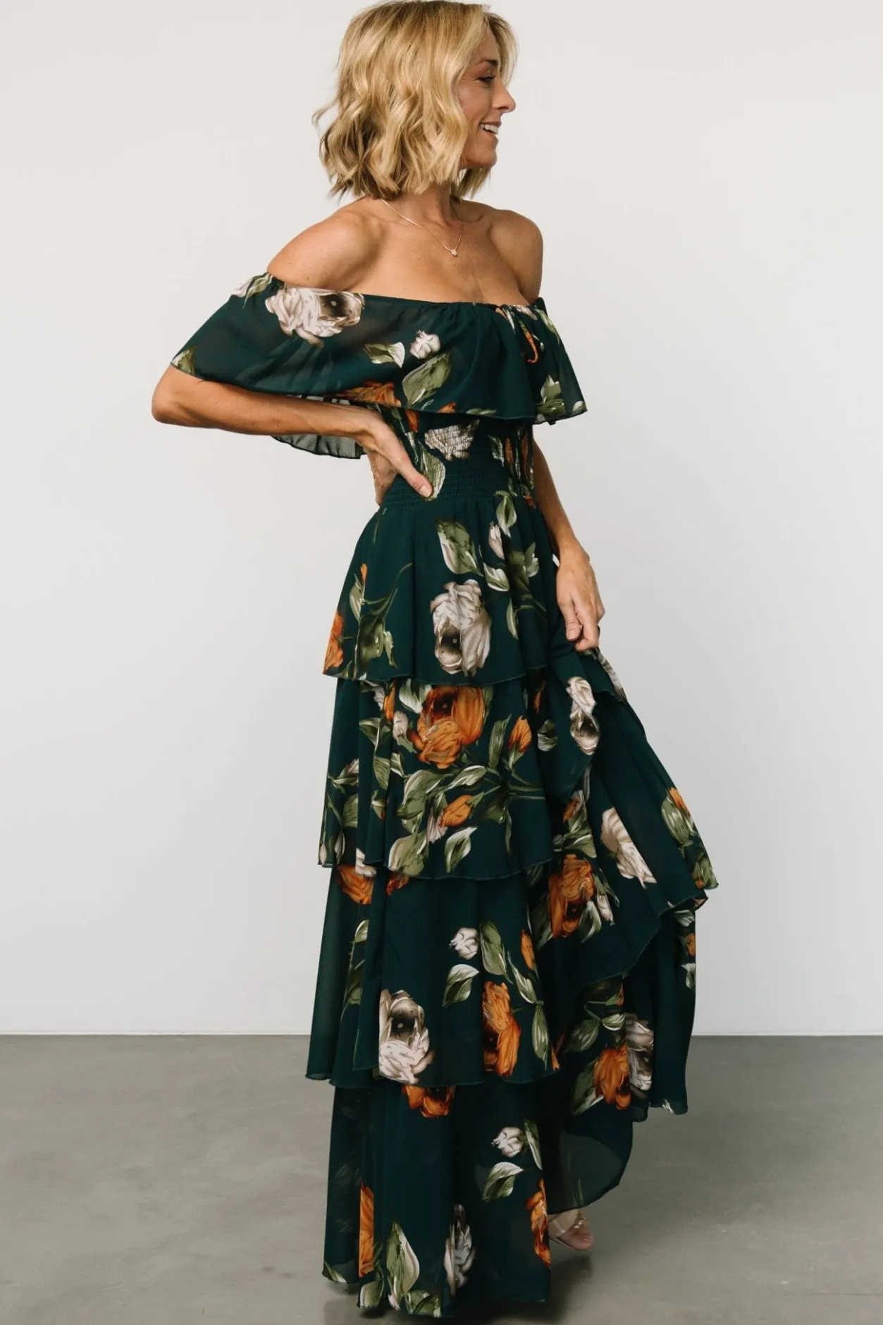 Online Baltic Born Carina Off Shoulder Maxi Dress | Deep Topaz Floral DeepTopazFloral