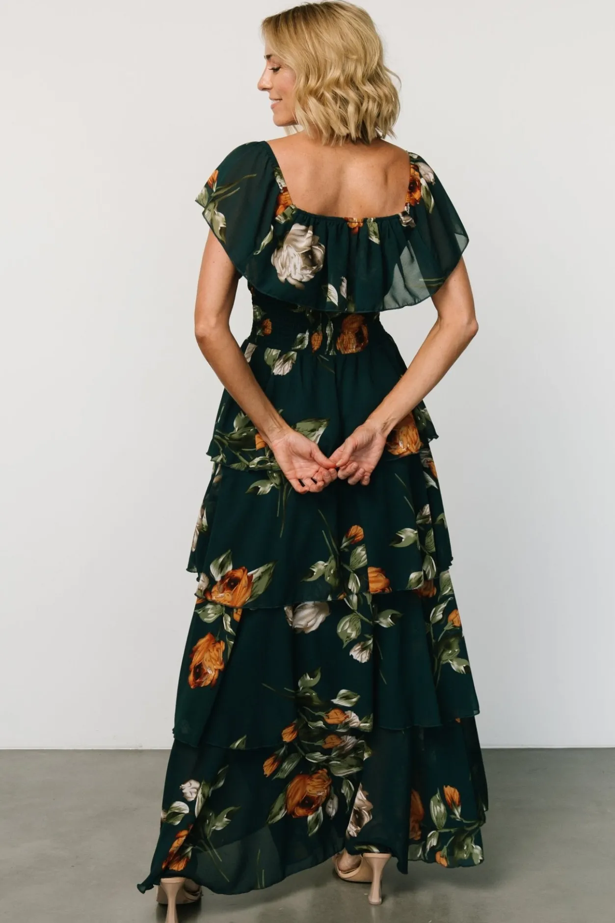 Online Baltic Born Carina Off Shoulder Maxi Dress | Deep Topaz Floral DeepTopazFloral