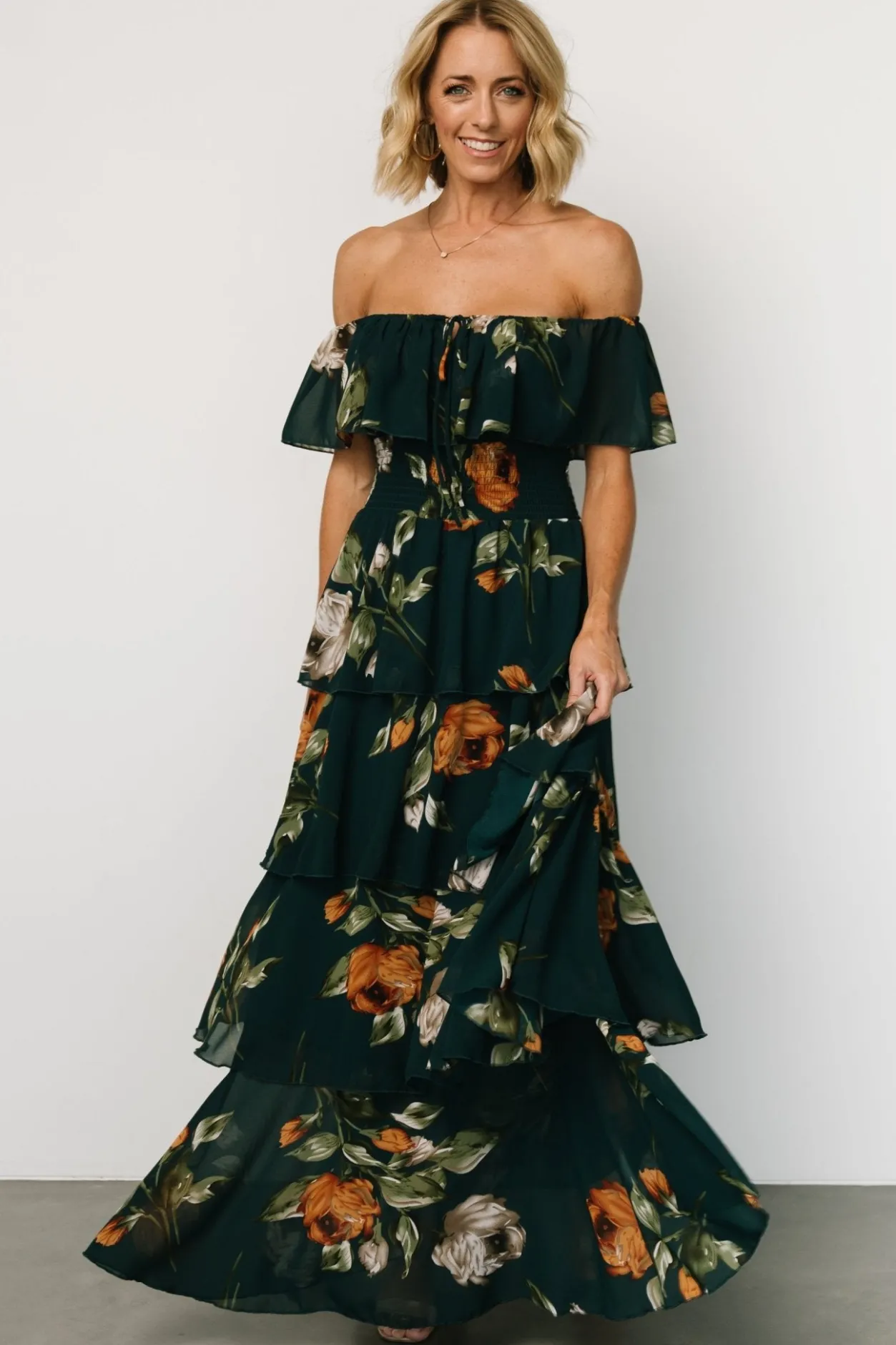 Online Baltic Born Carina Off Shoulder Maxi Dress | Deep Topaz Floral DeepTopazFloral