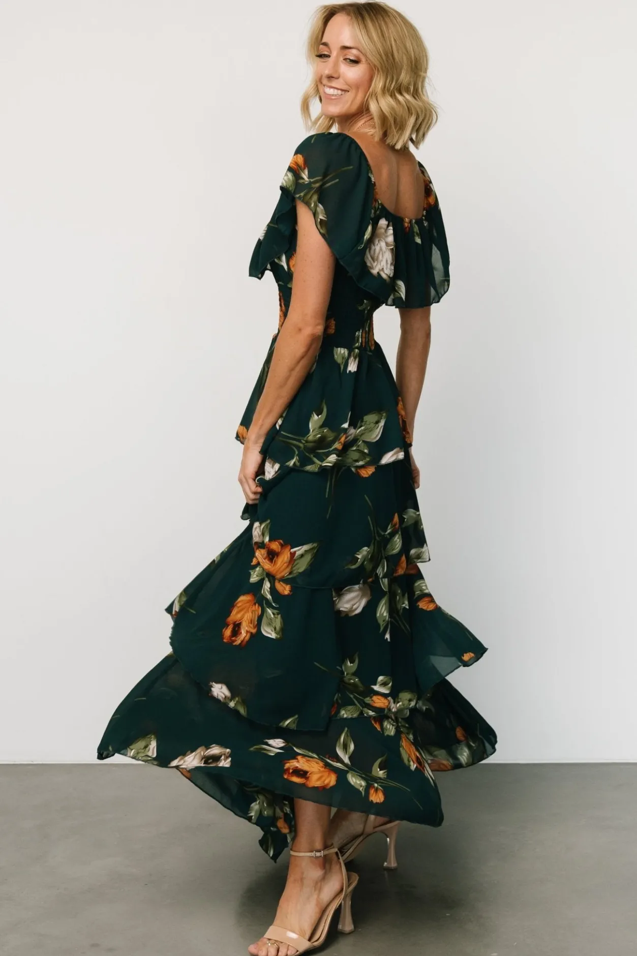 Online Baltic Born Carina Off Shoulder Maxi Dress | Deep Topaz Floral DeepTopazFloral