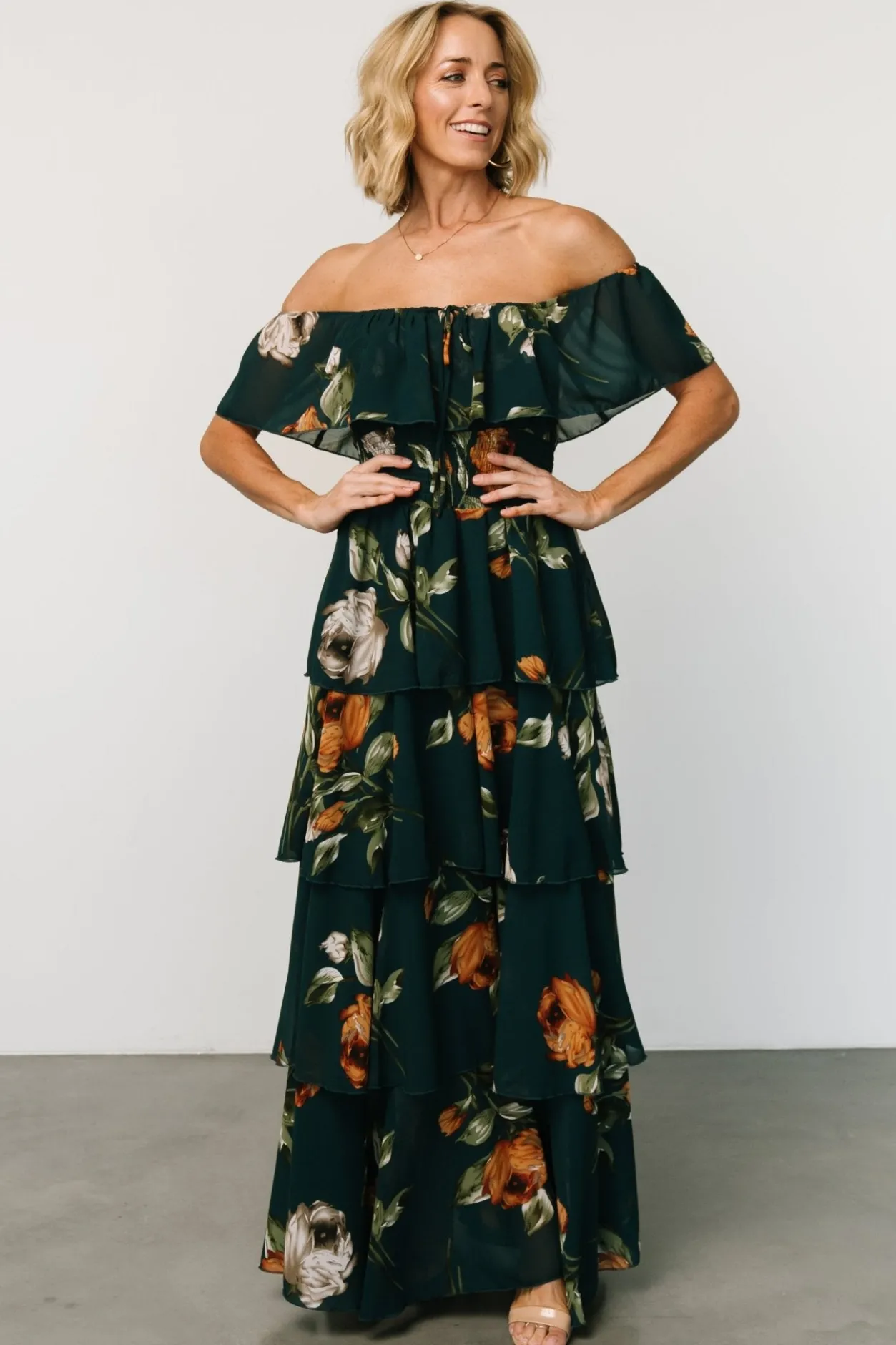 Online Baltic Born Carina Off Shoulder Maxi Dress | Deep Topaz Floral DeepTopazFloral