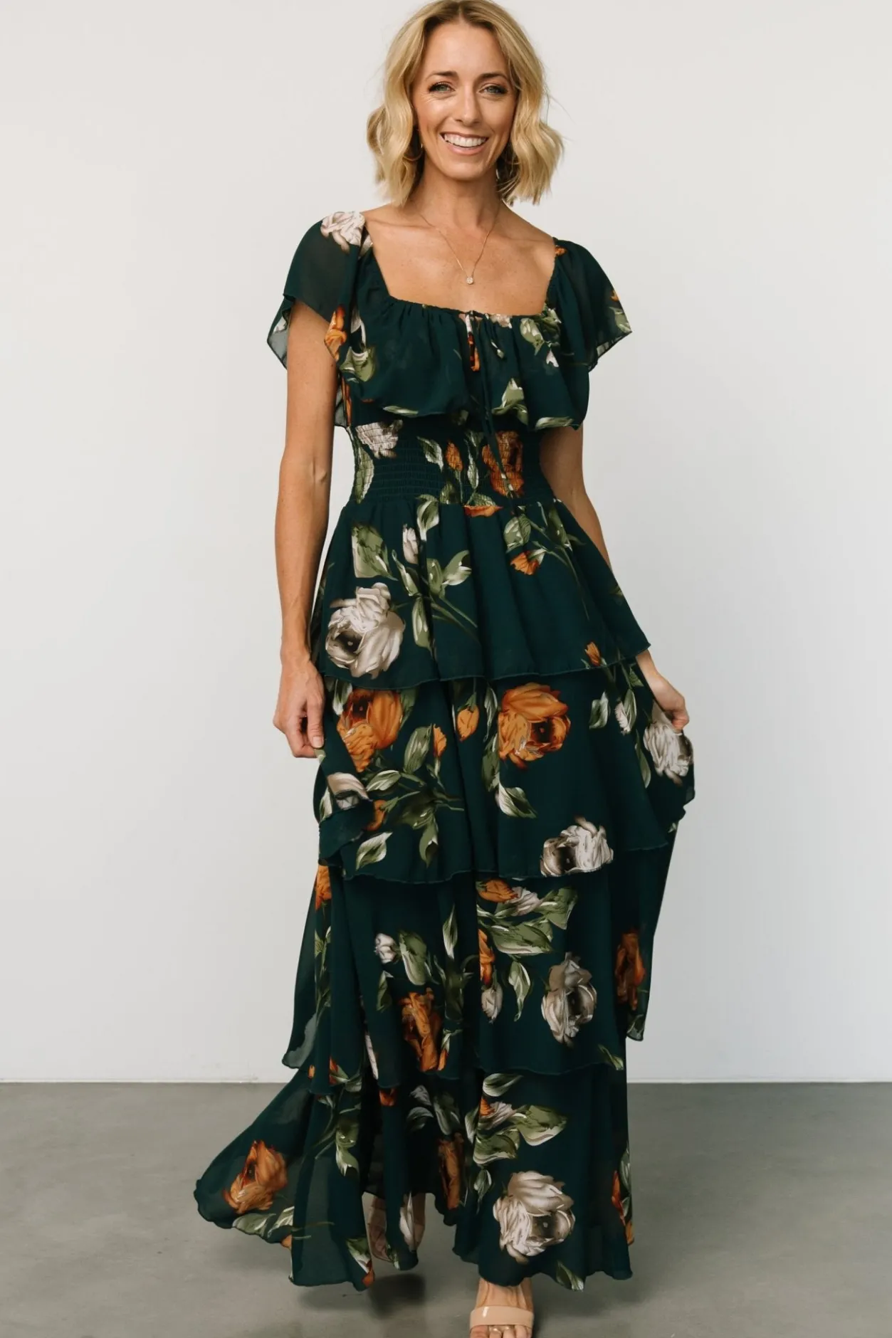 Online Baltic Born Carina Off Shoulder Maxi Dress | Deep Topaz Floral DeepTopazFloral