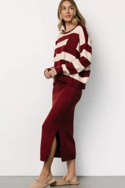New Baltic Born Carlotta Sweater + Skirt Set | Burgundy + Cream Burgundy+Cream