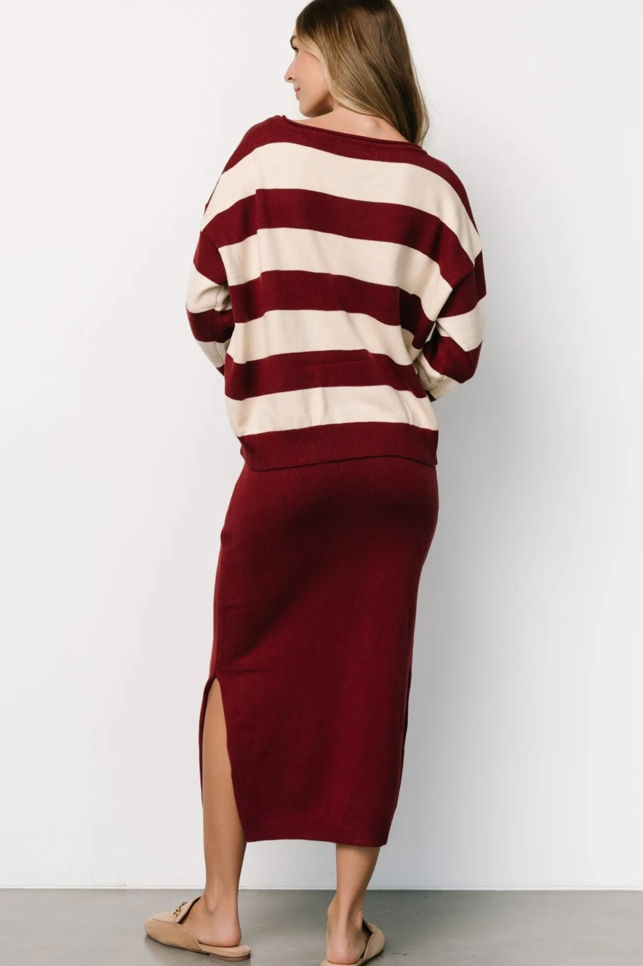 New Baltic Born Carlotta Sweater + Skirt Set | Burgundy + Cream Burgundy+Cream