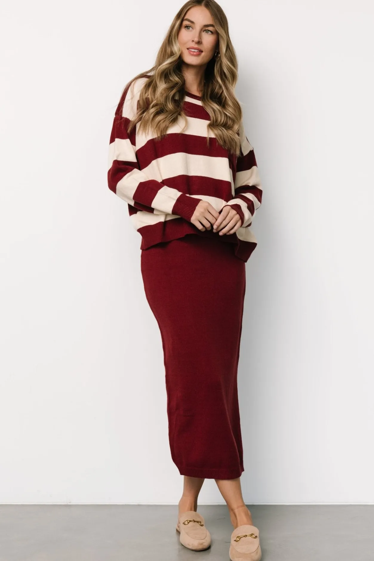 New Baltic Born Carlotta Sweater + Skirt Set | Burgundy + Cream Burgundy+Cream