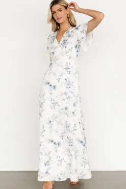 Discount Baltic Born Carmen Maxi Dress | Off White + Blue Floral OffWhite+BlueFloral