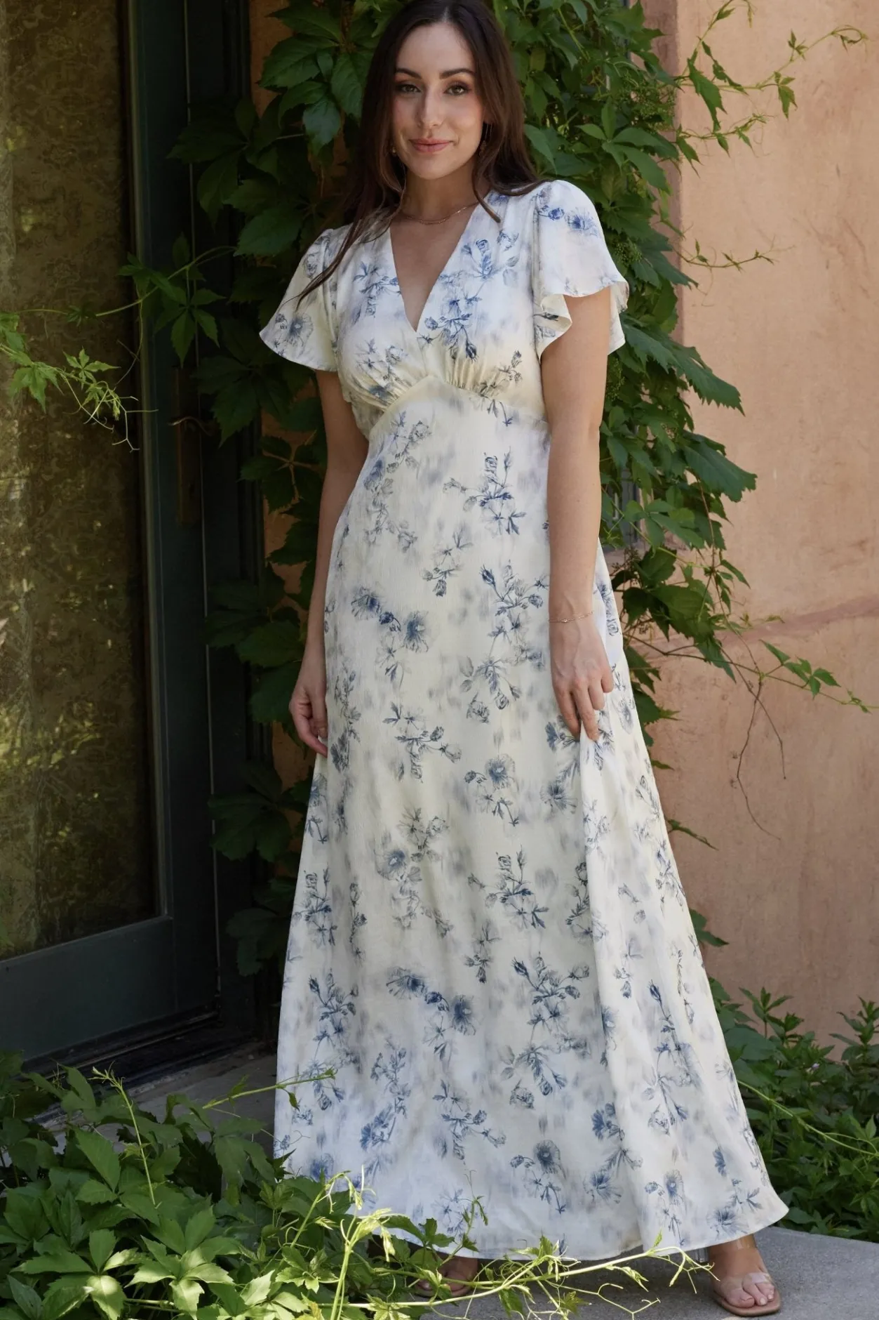 Discount Baltic Born Carmen Maxi Dress | Off White + Blue Floral OffWhite+BlueFloral