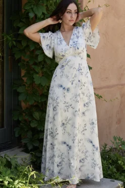 Discount Baltic Born Carmen Maxi Dress | Off White + Blue Floral OffWhite+BlueFloral