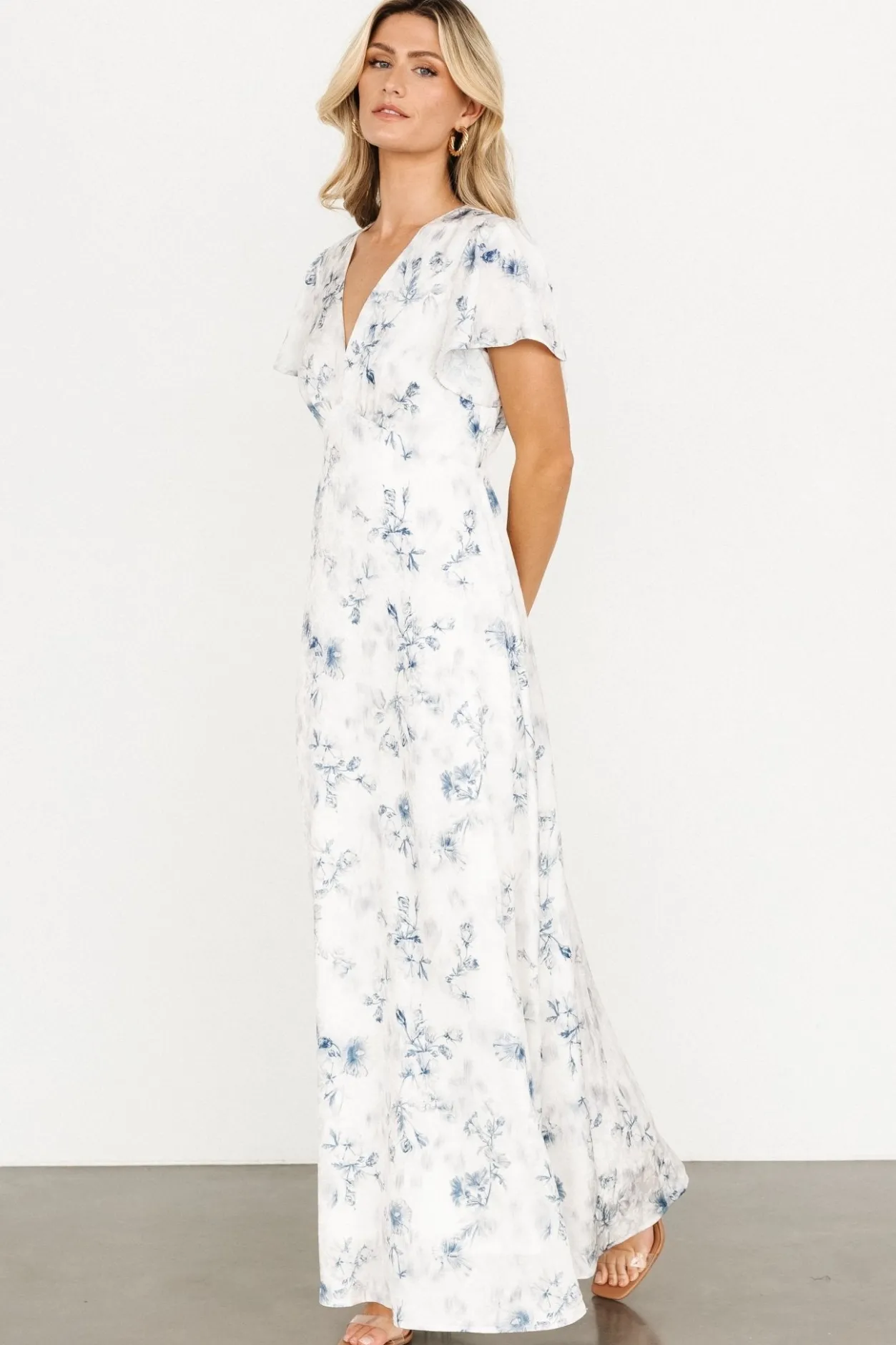 Discount Baltic Born Carmen Maxi Dress | Off White + Blue Floral OffWhite+BlueFloral