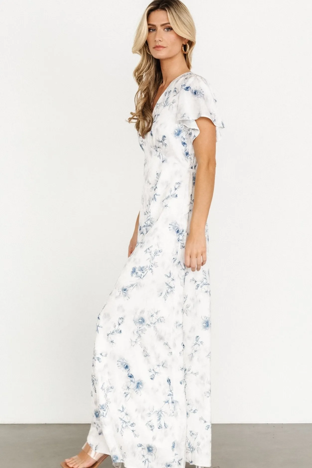 Discount Baltic Born Carmen Maxi Dress | Off White + Blue Floral OffWhite+BlueFloral