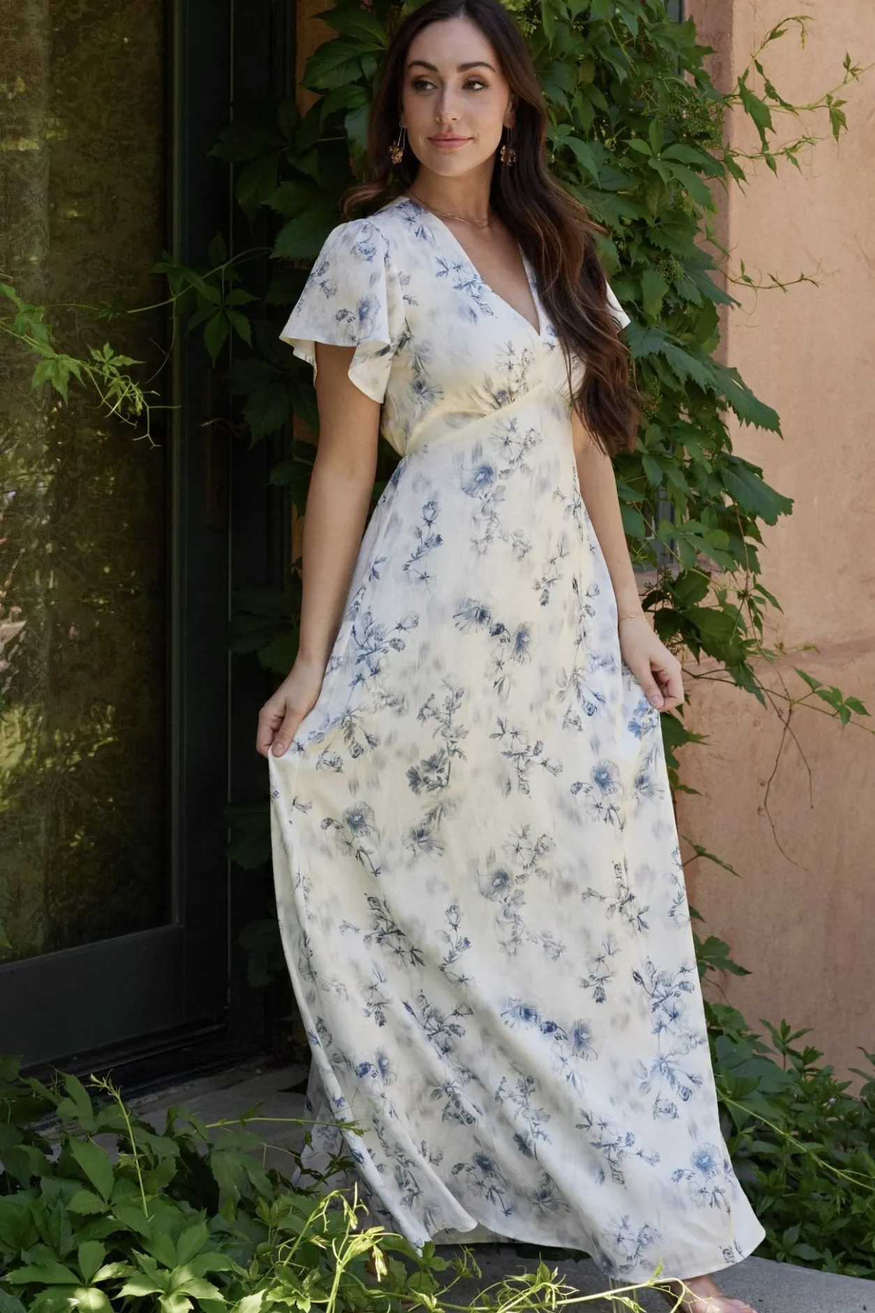Discount Baltic Born Carmen Maxi Dress | Off White + Blue Floral OffWhite+BlueFloral