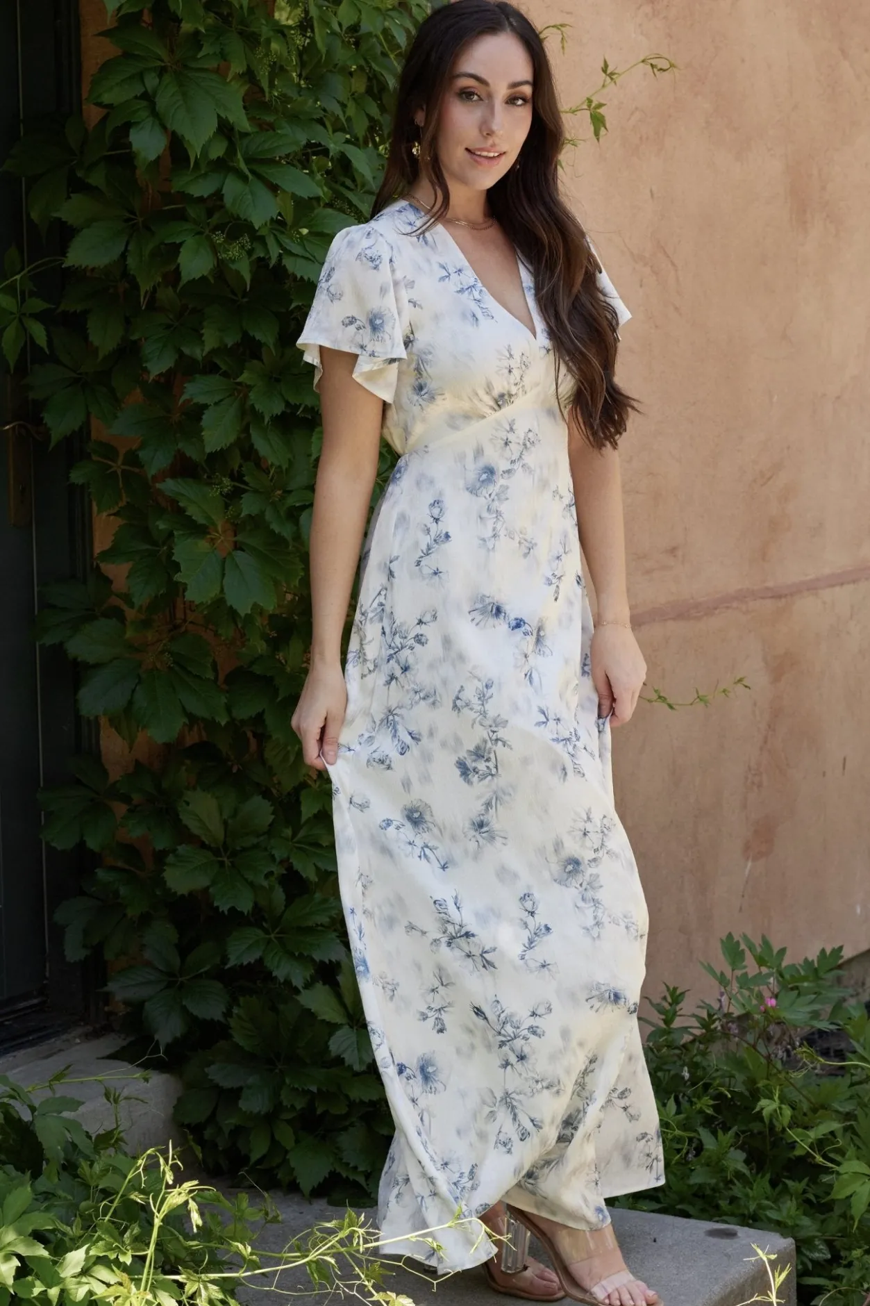 Discount Baltic Born Carmen Maxi Dress | Off White + Blue Floral OffWhite+BlueFloral