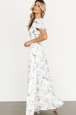 Discount Baltic Born Carmen Maxi Dress | Off White + Blue Floral OffWhite+BlueFloral