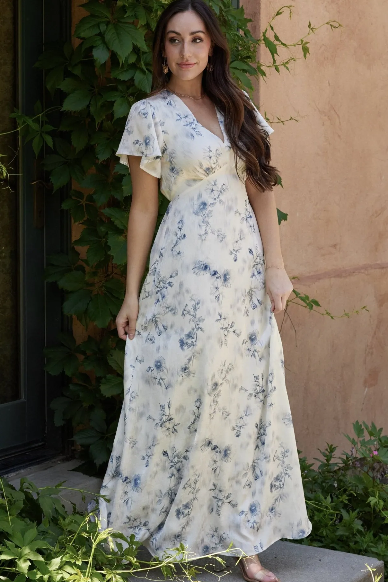 Discount Baltic Born Carmen Maxi Dress | Off White + Blue Floral OffWhite+BlueFloral