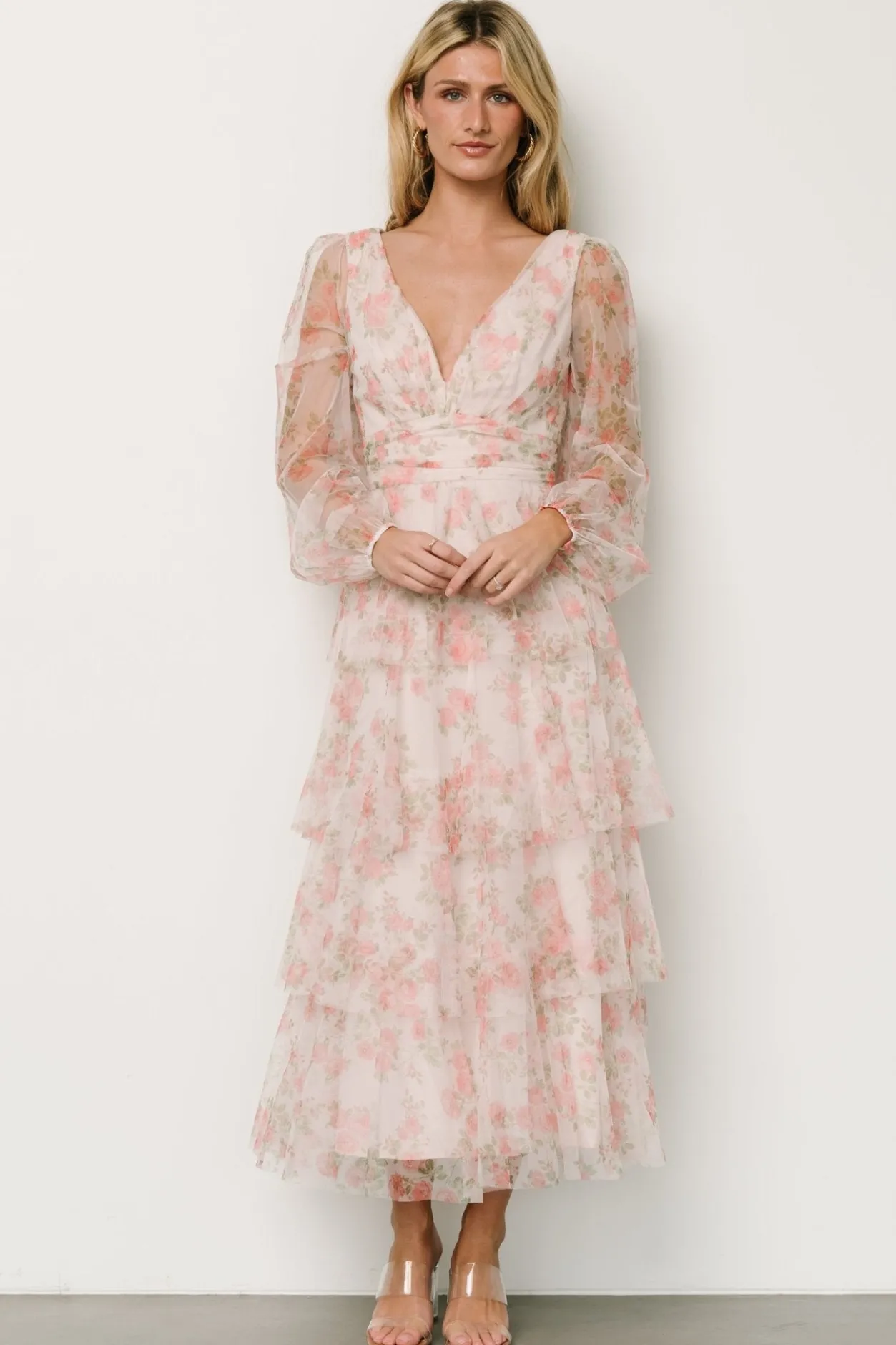 Clearance Baltic Born Carolina Tulle Tiered Maxi Dress | Blush Floral BlushFloral