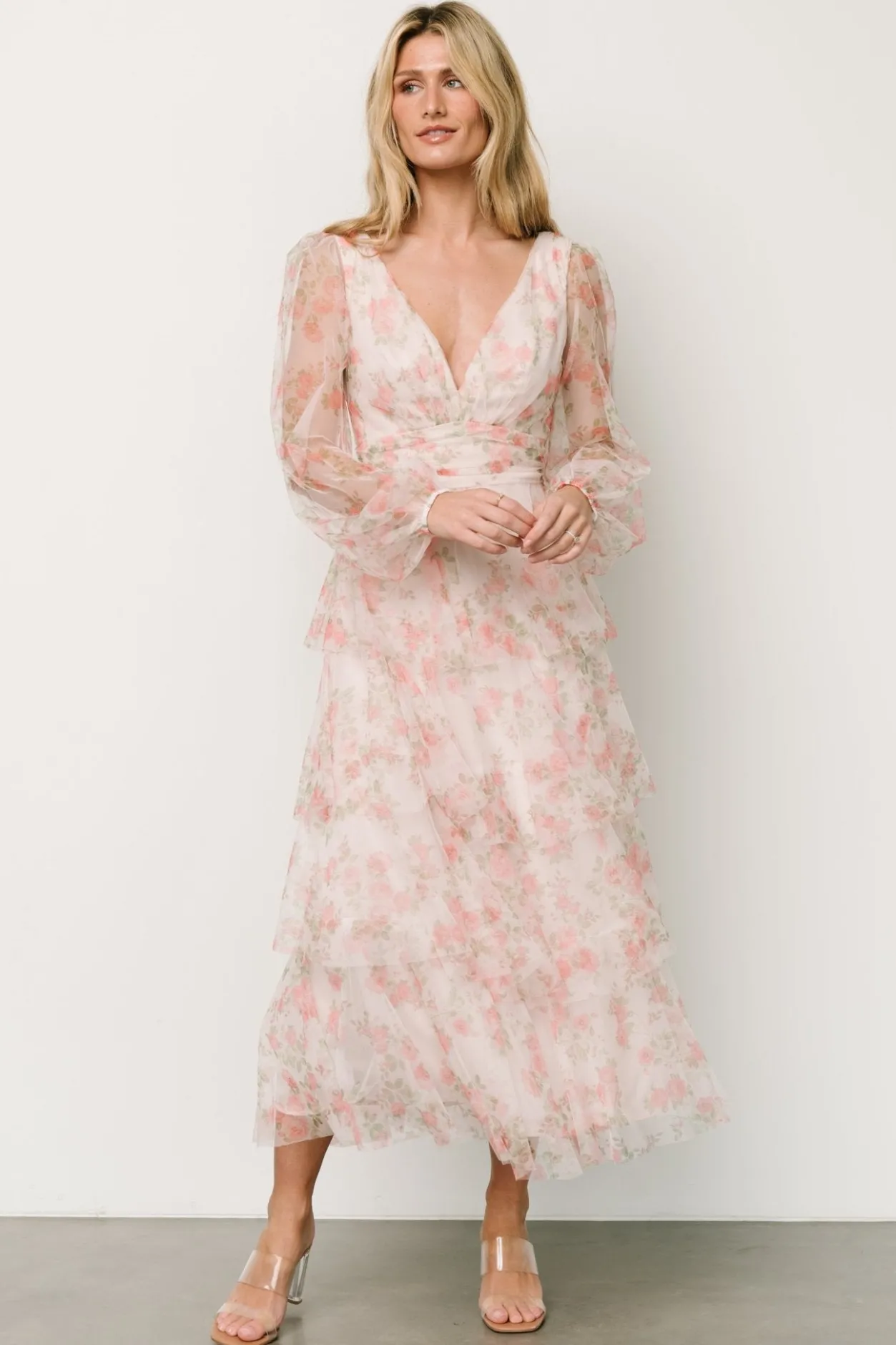 Clearance Baltic Born Carolina Tulle Tiered Maxi Dress | Blush Floral BlushFloral