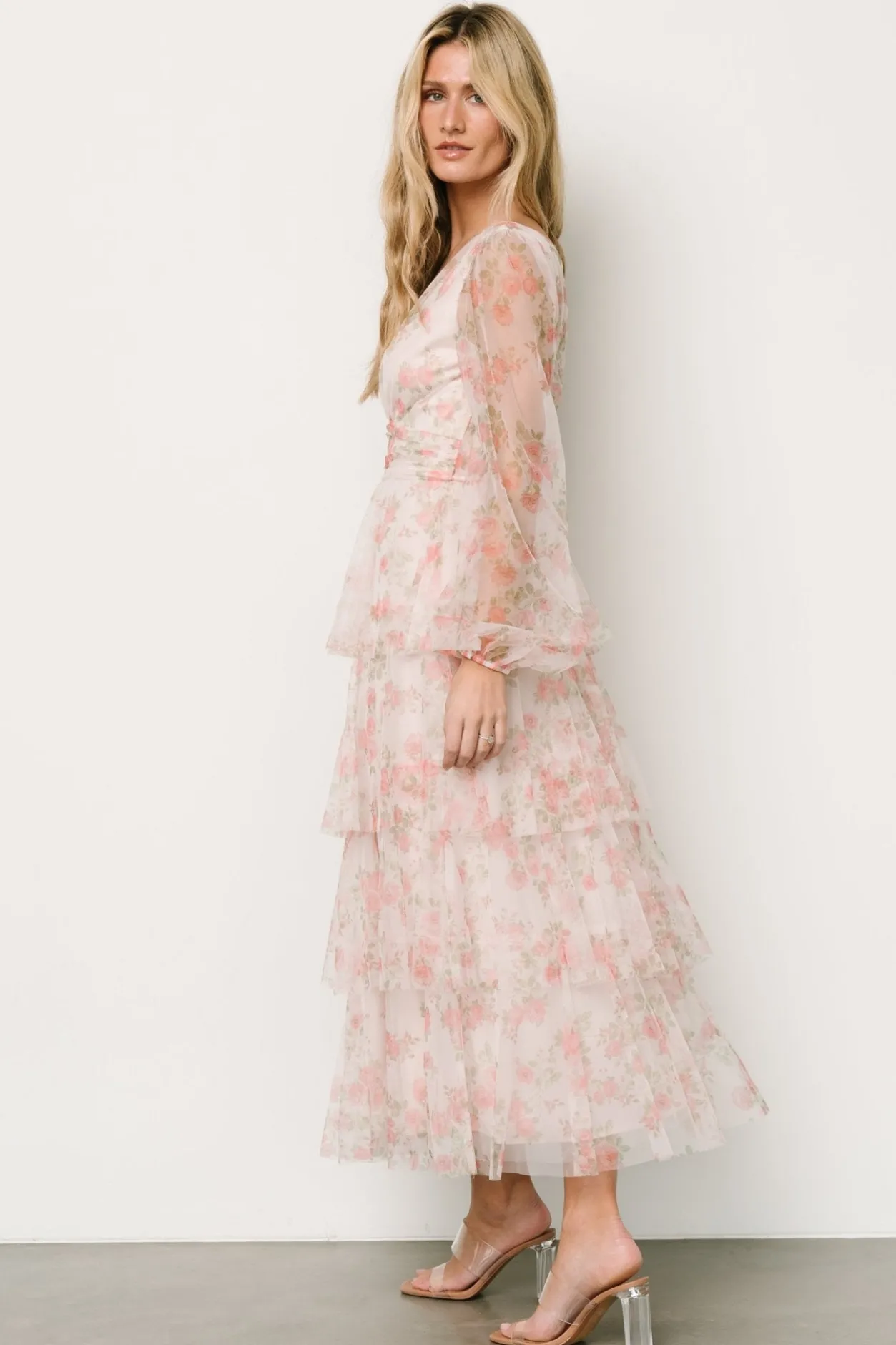 Clearance Baltic Born Carolina Tulle Tiered Maxi Dress | Blush Floral BlushFloral