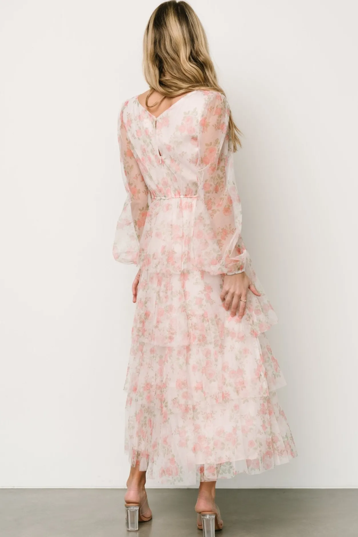 Clearance Baltic Born Carolina Tulle Tiered Maxi Dress | Blush Floral BlushFloral
