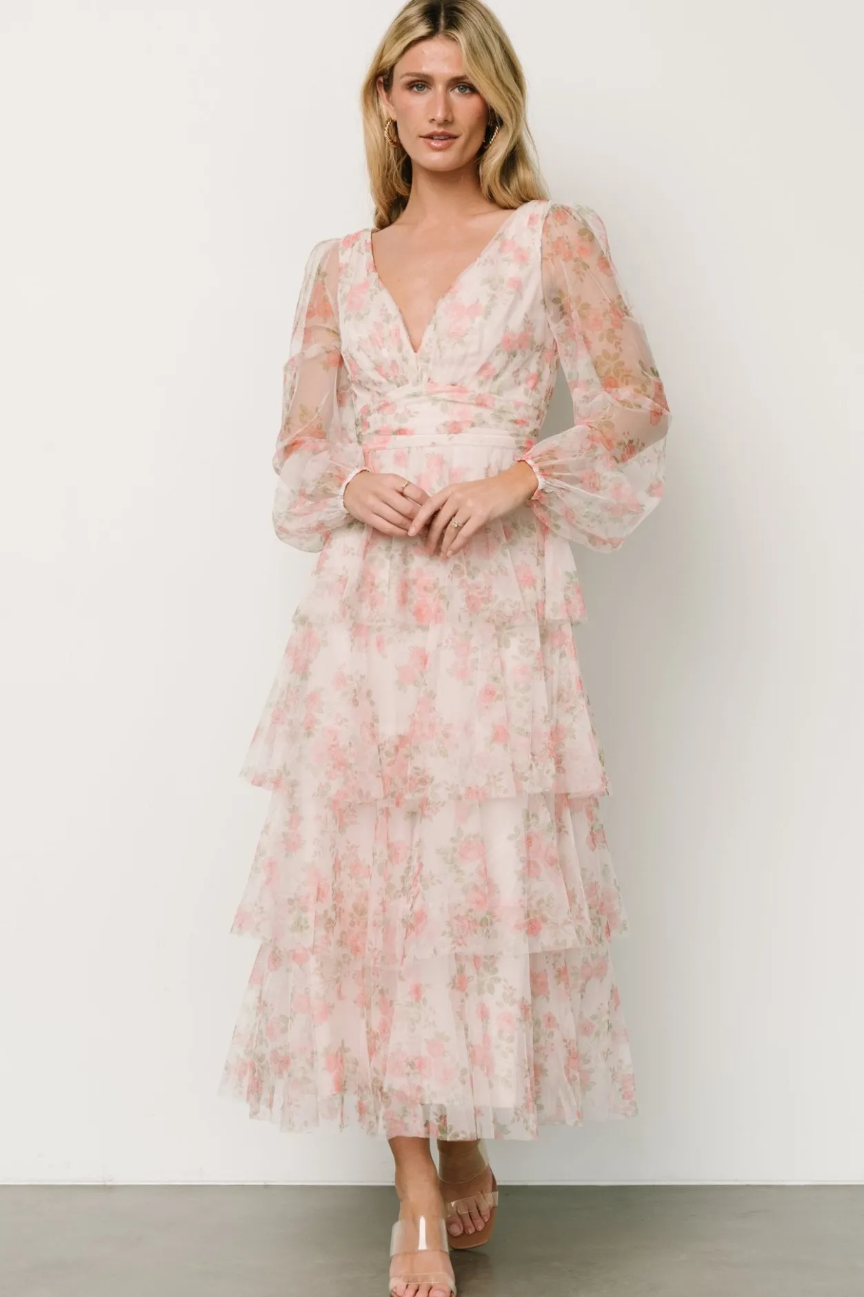 Clearance Baltic Born Carolina Tulle Tiered Maxi Dress | Blush Floral BlushFloral