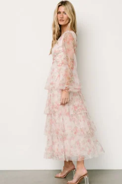 Clearance Baltic Born Carolina Tulle Tiered Maxi Dress | Blush Floral BlushFloral