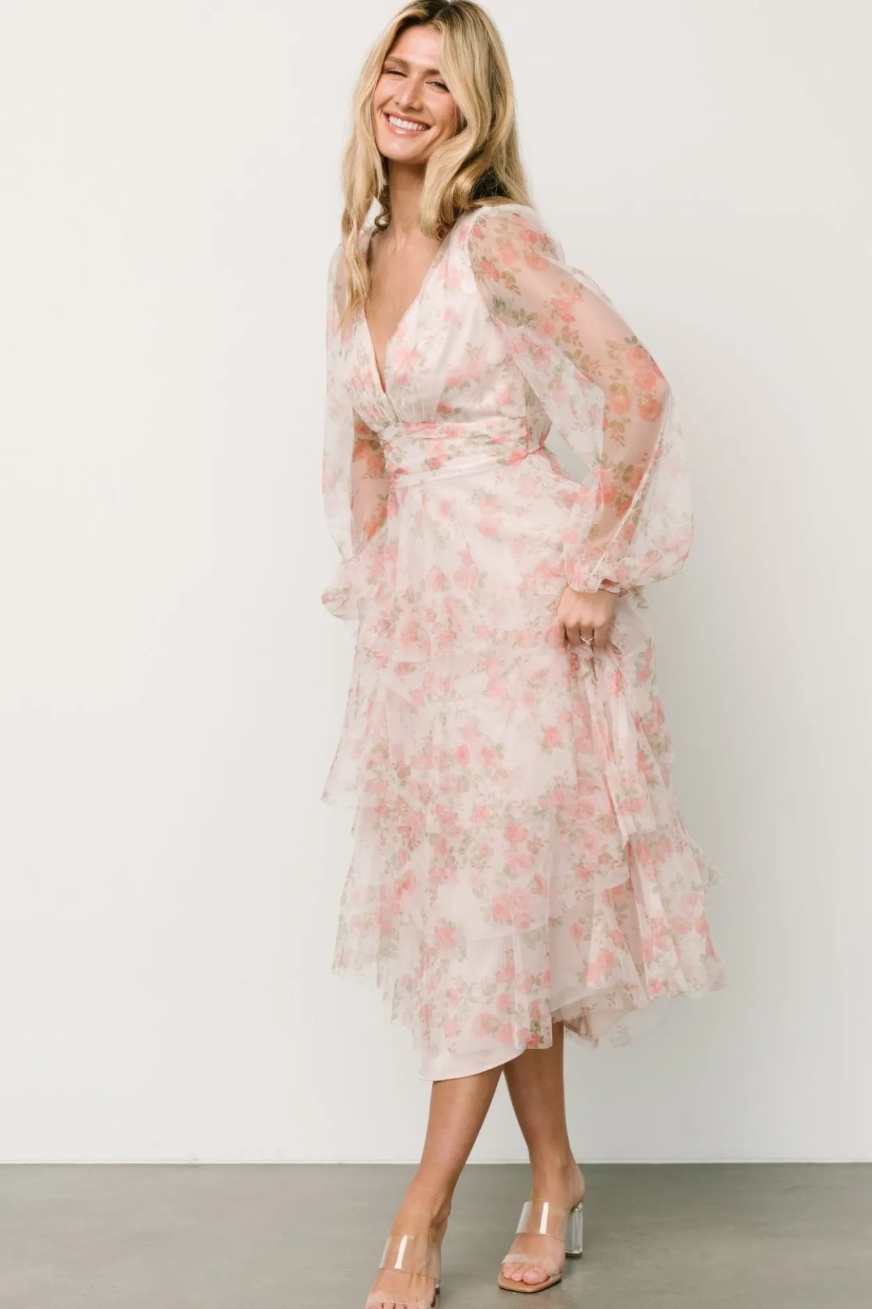 Clearance Baltic Born Carolina Tulle Tiered Maxi Dress | Blush Floral BlushFloral