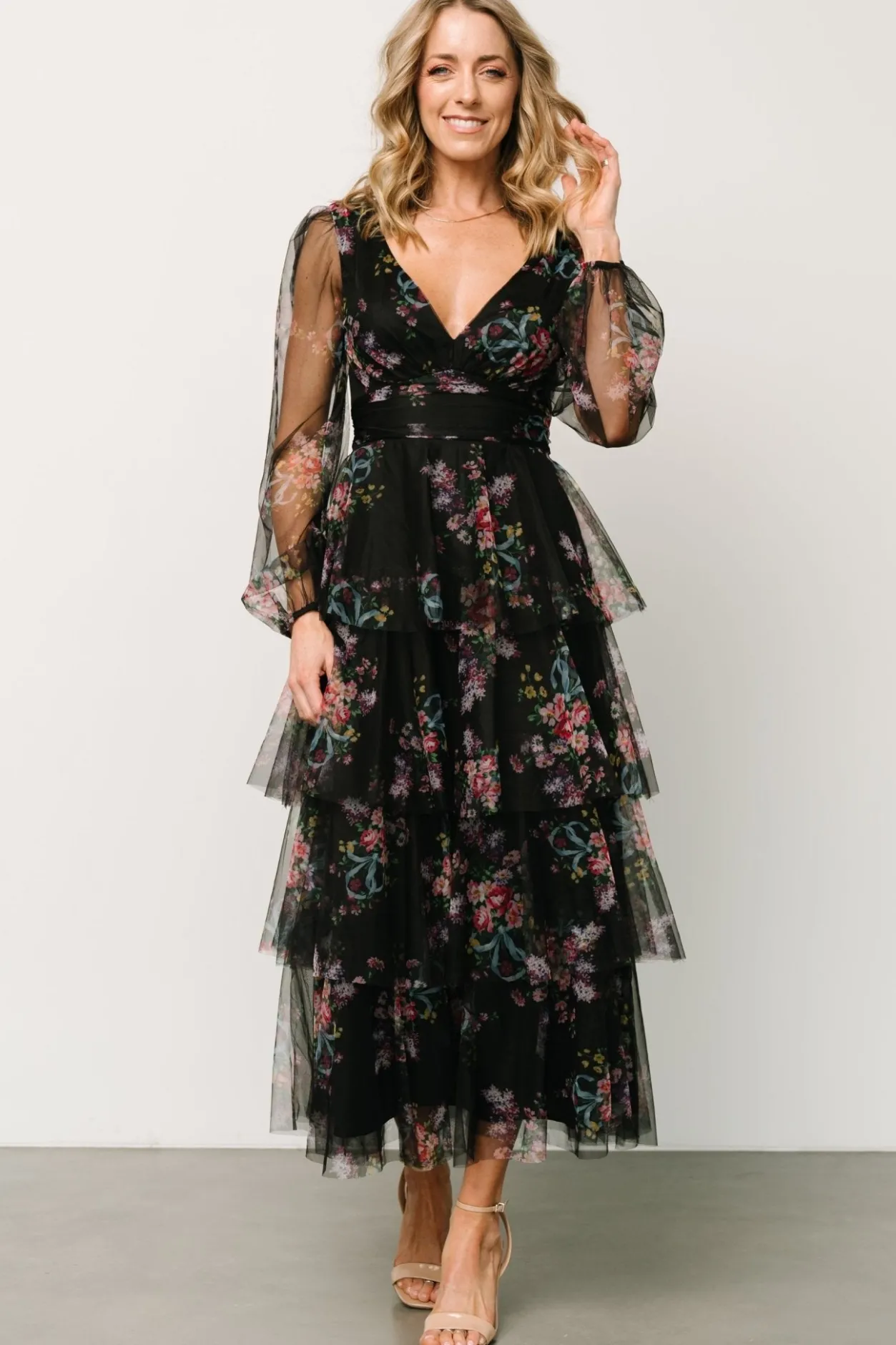 Discount Baltic Born Carolina Tulle Tiered Maxi Dress | Black Floral BlackFloral