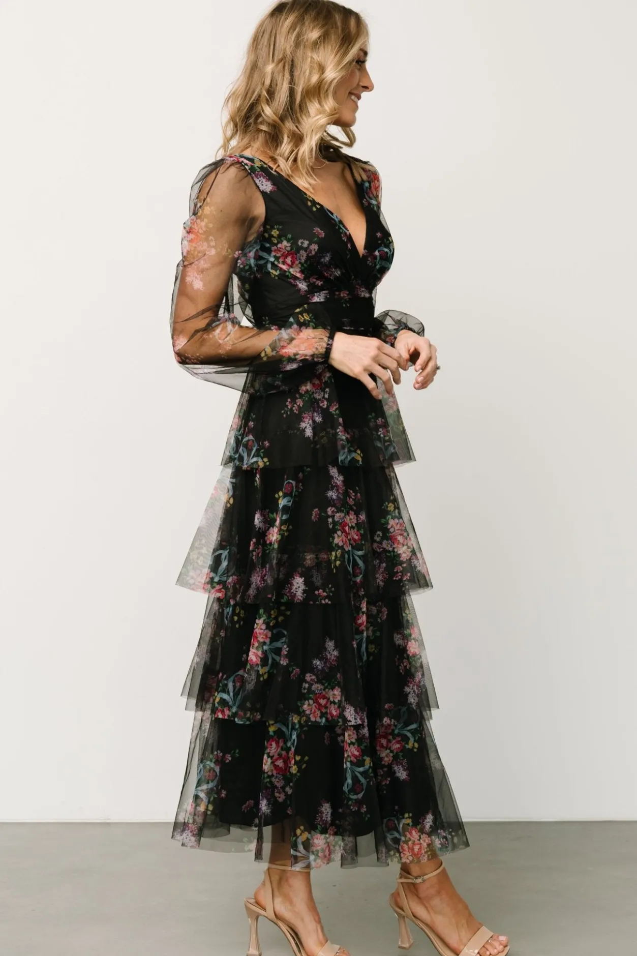 Discount Baltic Born Carolina Tulle Tiered Maxi Dress | Black Floral BlackFloral