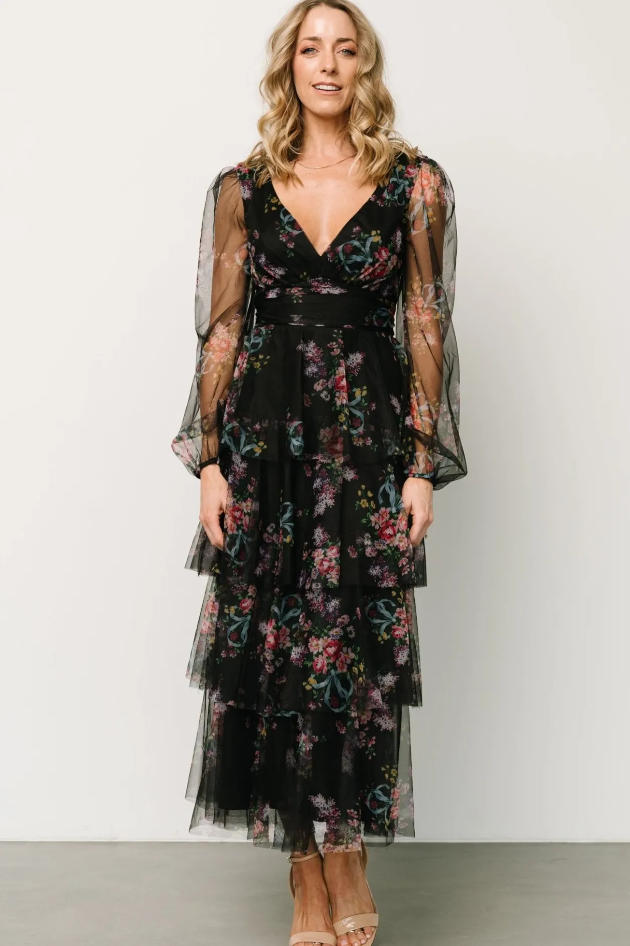 Discount Baltic Born Carolina Tulle Tiered Maxi Dress | Black Floral BlackFloral