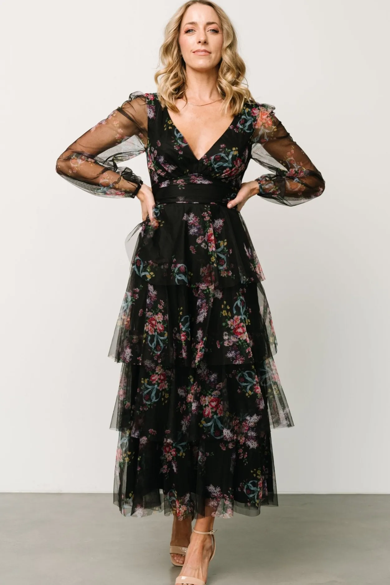 Discount Baltic Born Carolina Tulle Tiered Maxi Dress | Black Floral BlackFloral